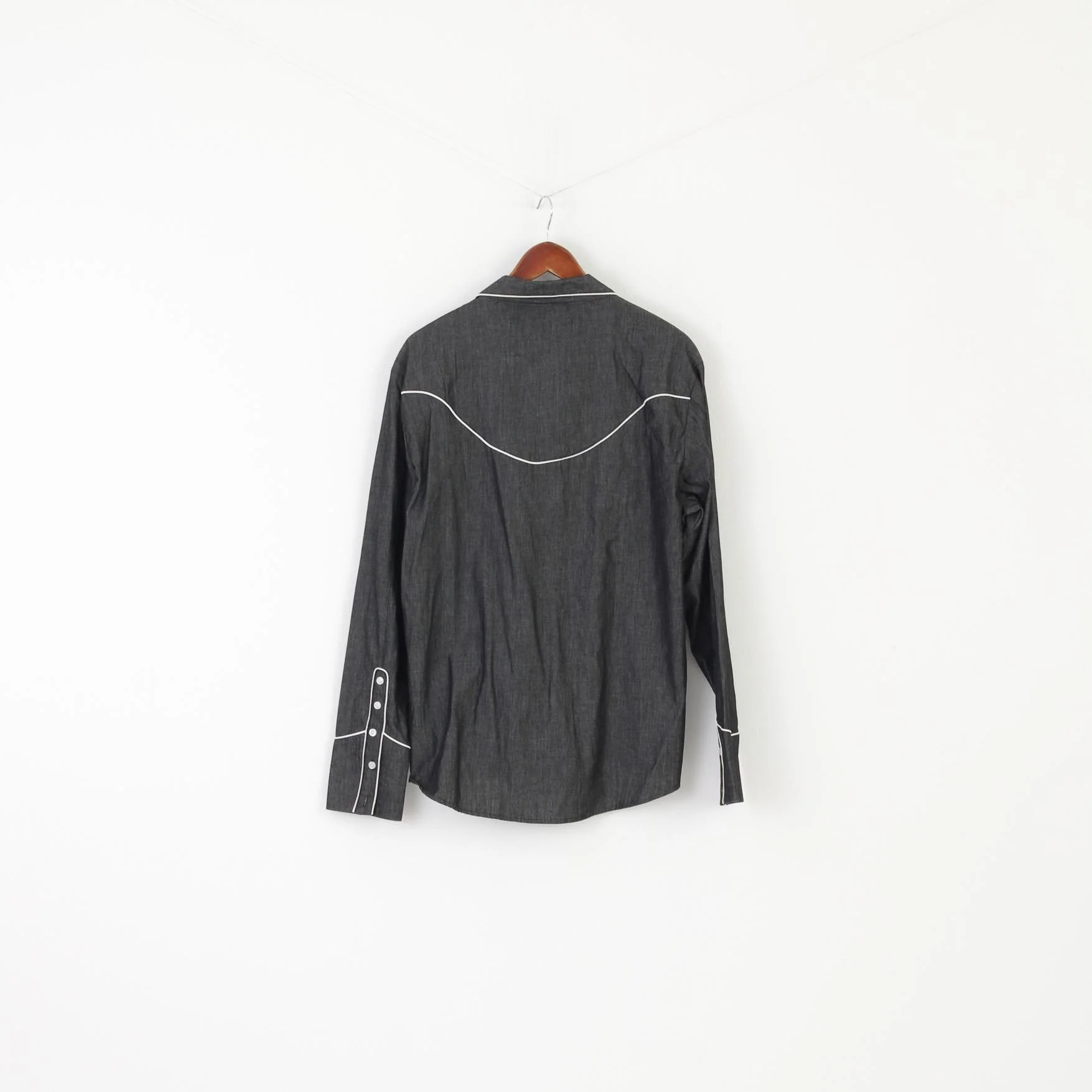 Coofandy Men L Casual Shirt Gray Emroidered Cotton Long Sleeve Western Top - Image 6