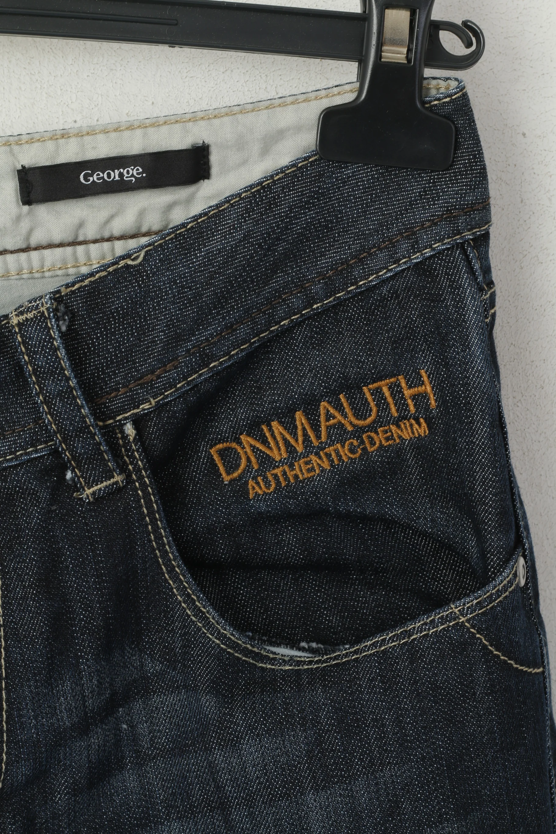 George Men 32 Jeans Trousers Navy Denim Cotton Regular Fit Straight Leg Pants - Image 2