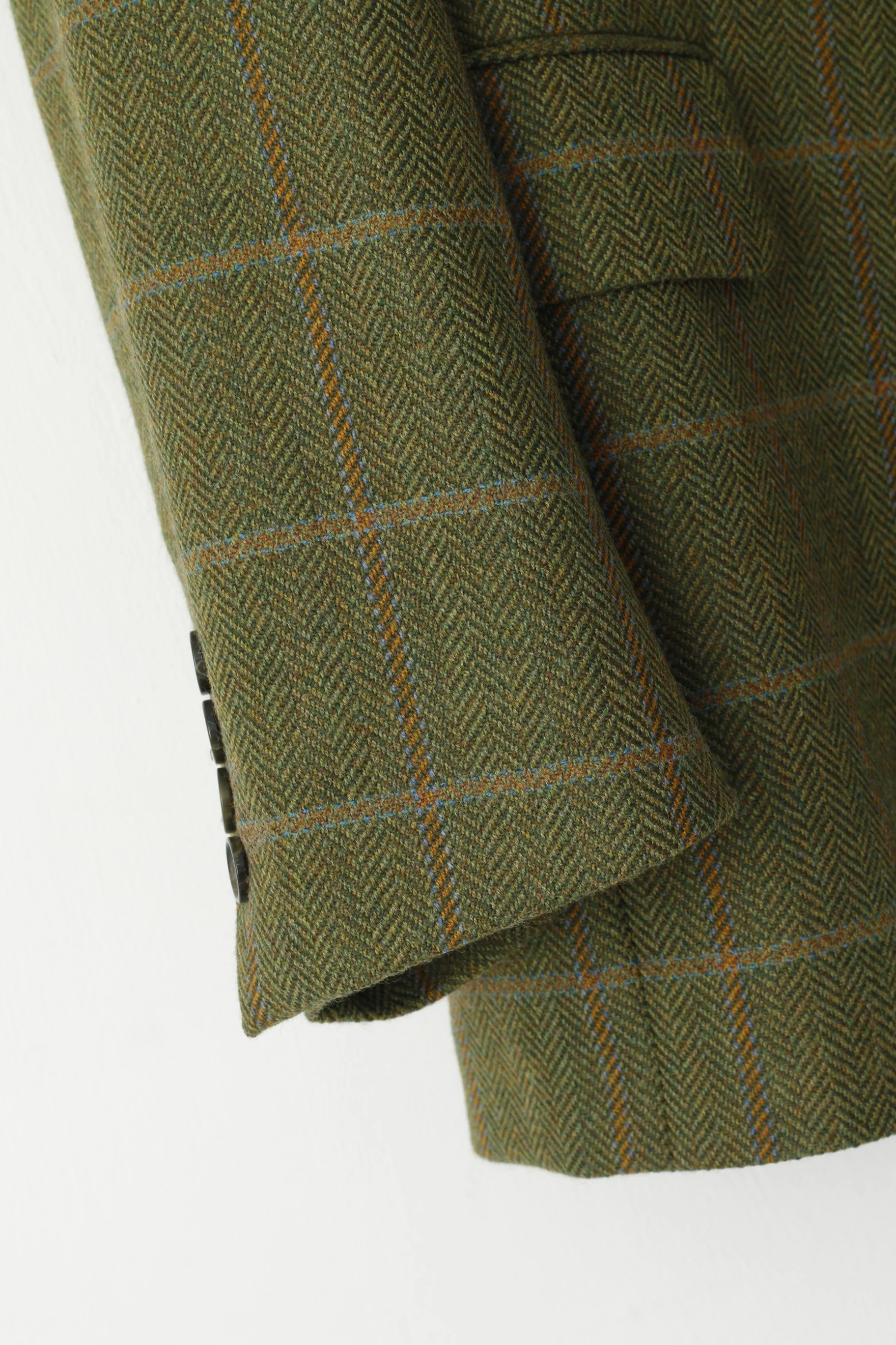 Bugatti Men 44 Blazer Green Herringbone Pure Wool Single Breasted Jacket - Image 3
