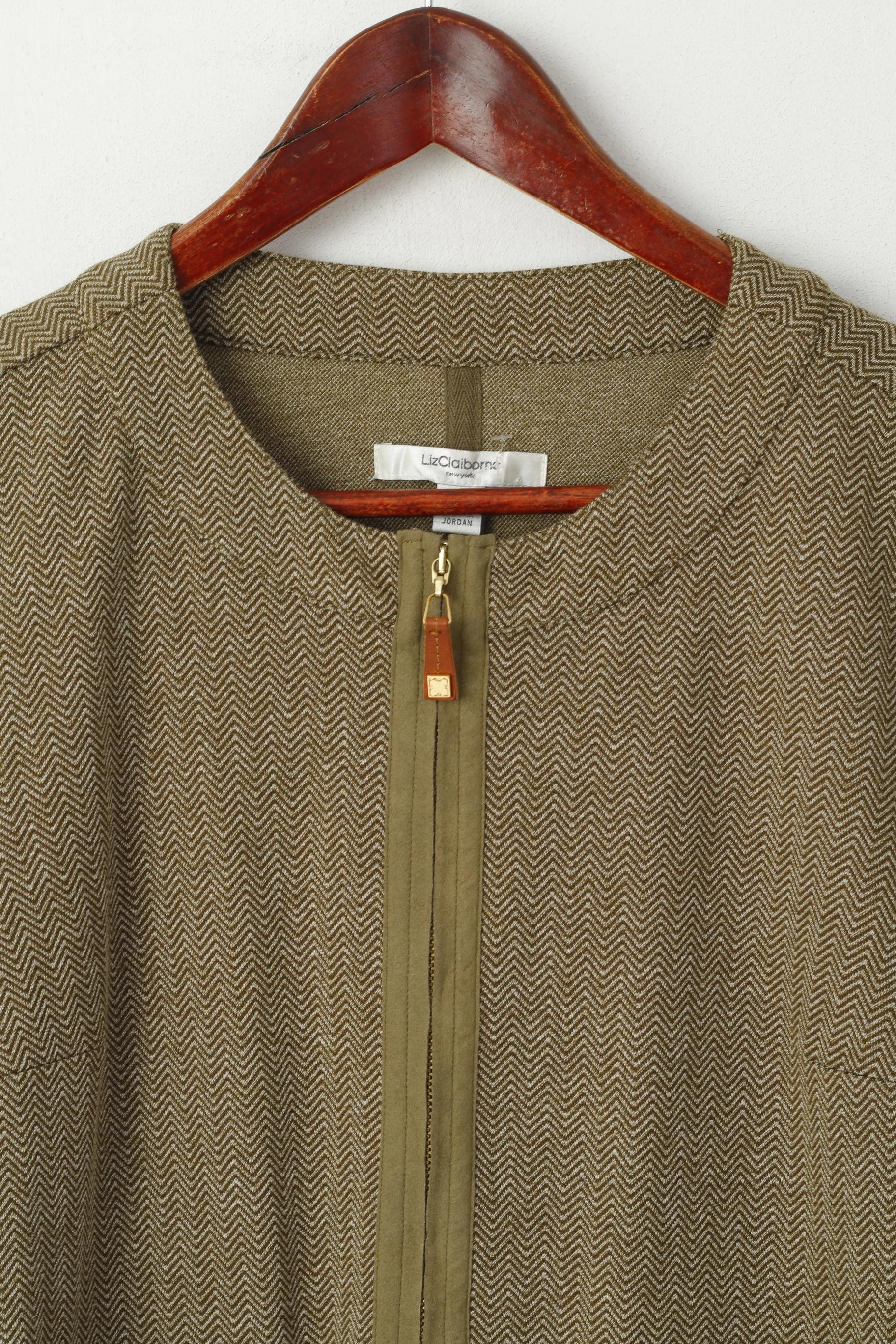 Liz Claiborne Women XS Jumper Green Zigzag Zip Up Pocket Classic Sweater - Image 2