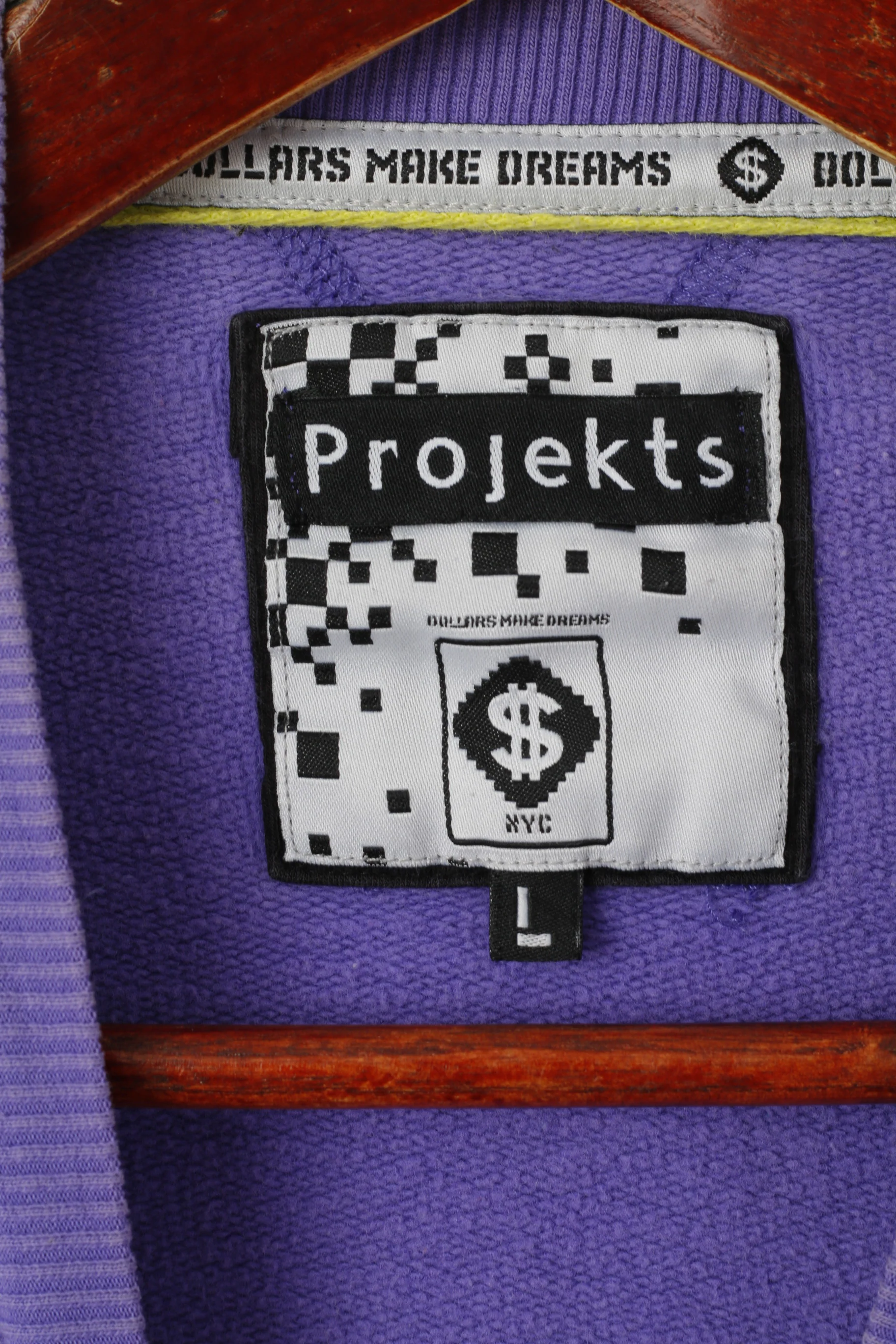 Projekts $ Men L Sweatshirt Purple Cotton Dollars Make Dreams NYC Blouse Top - Image 5