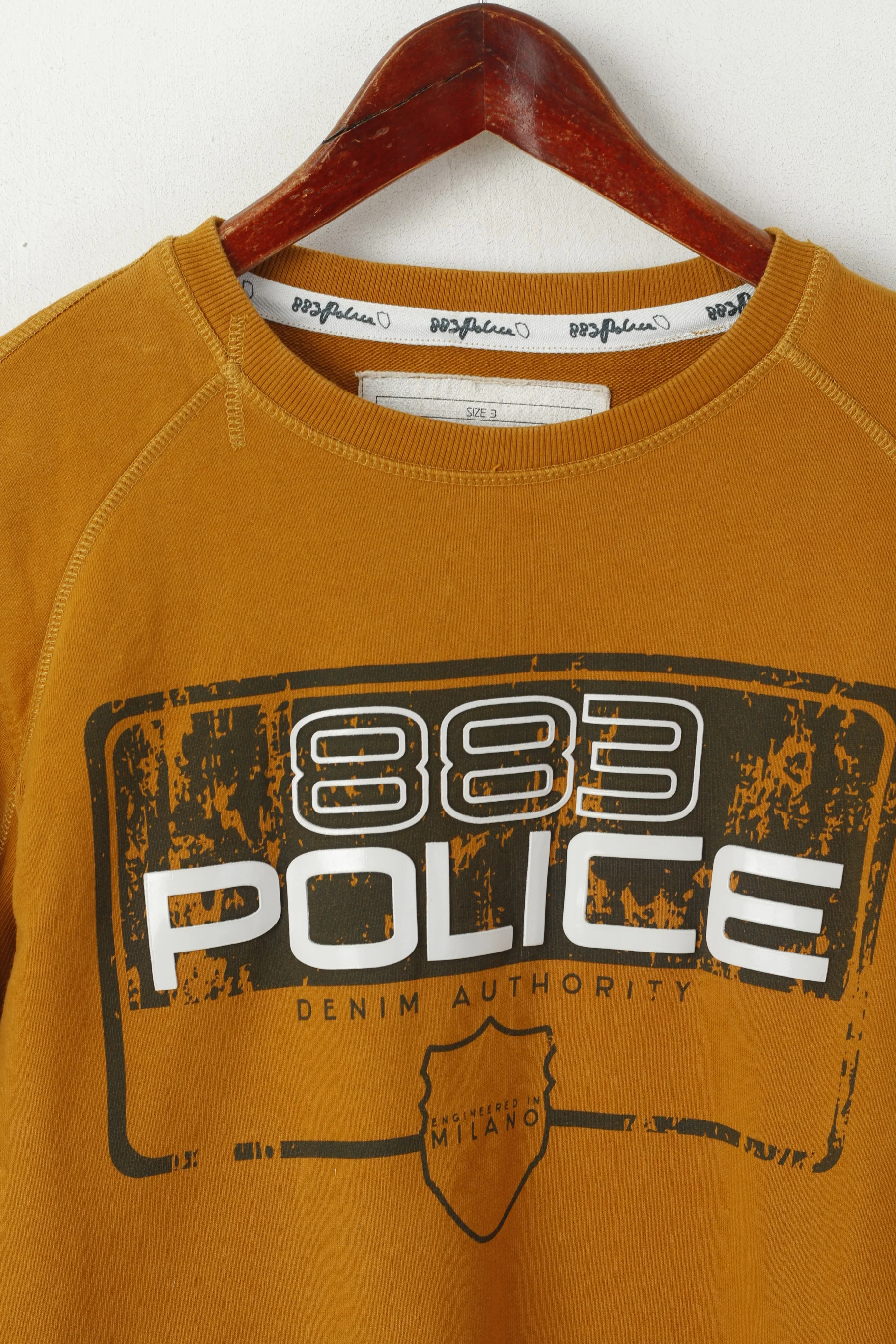 883 Police Men 3 S Sweatshirt Mustard Cotton Milano Crew Neck Sport Top - Image 2