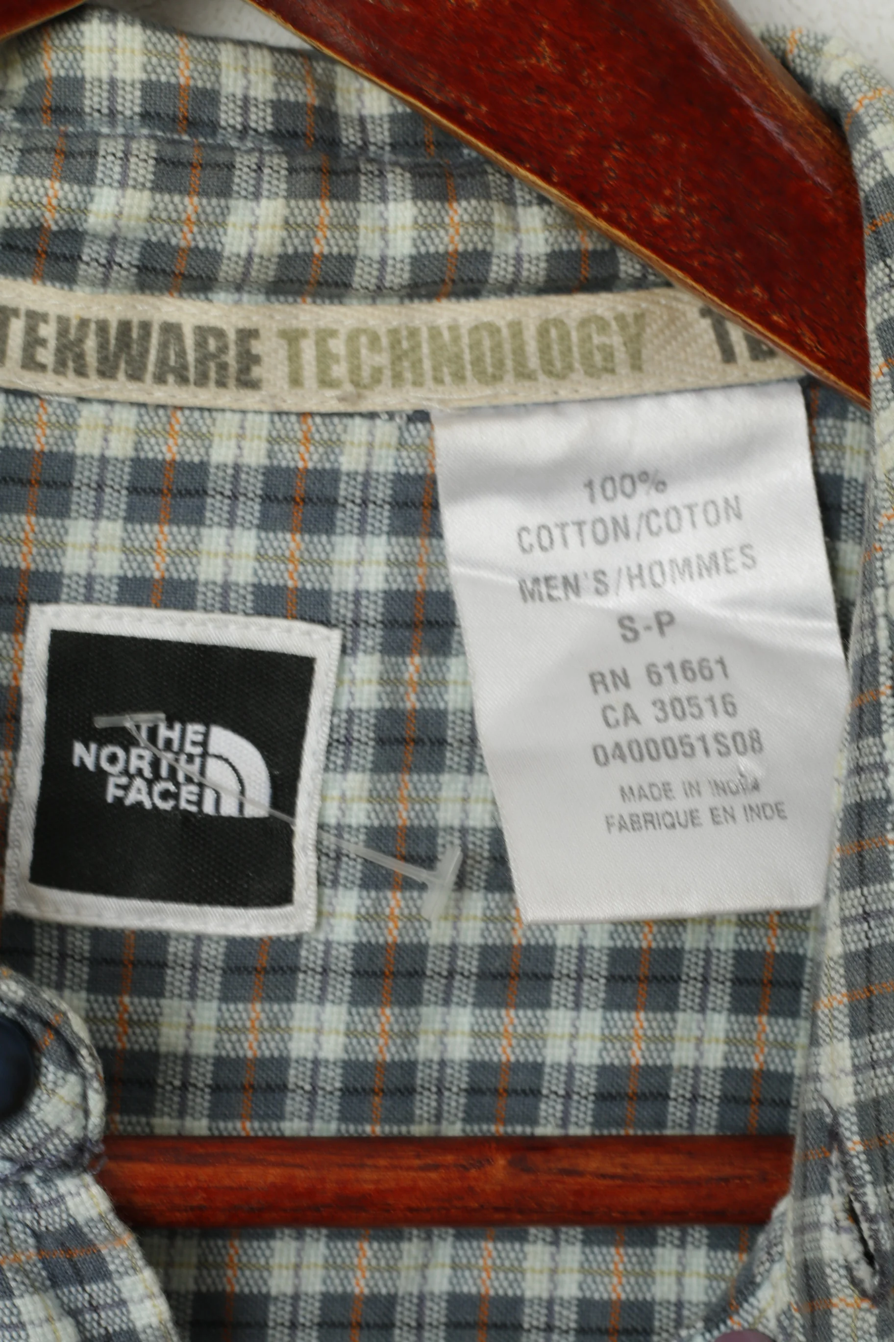 The North Face Men S Casual Shirt Blue Check Cotton Vintage Tekware Technology Top - Image 4