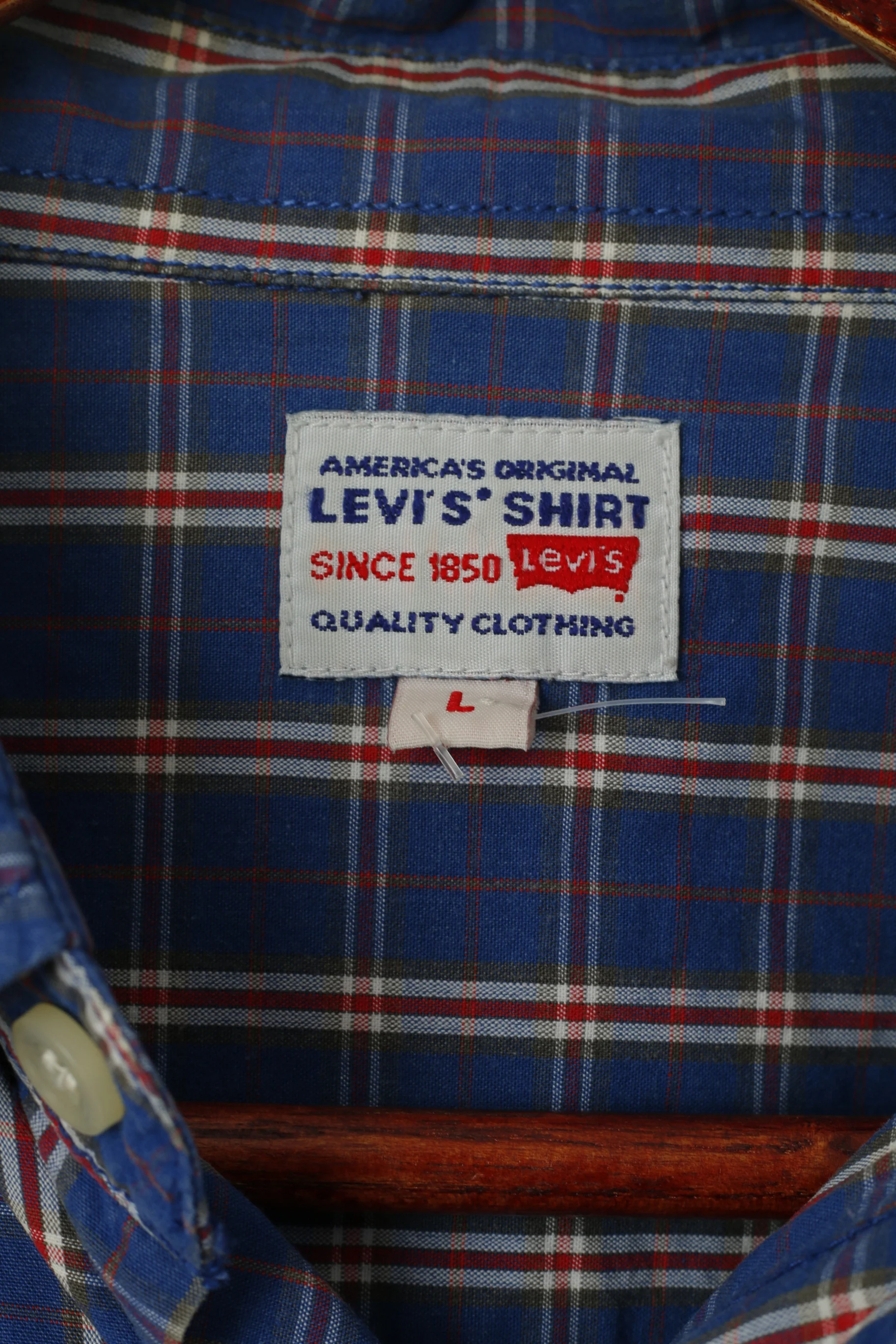 Levi's Men L Casual Shirt Blue Checkered 100% Cotton Pocket Long Sleeve Top - Image 4