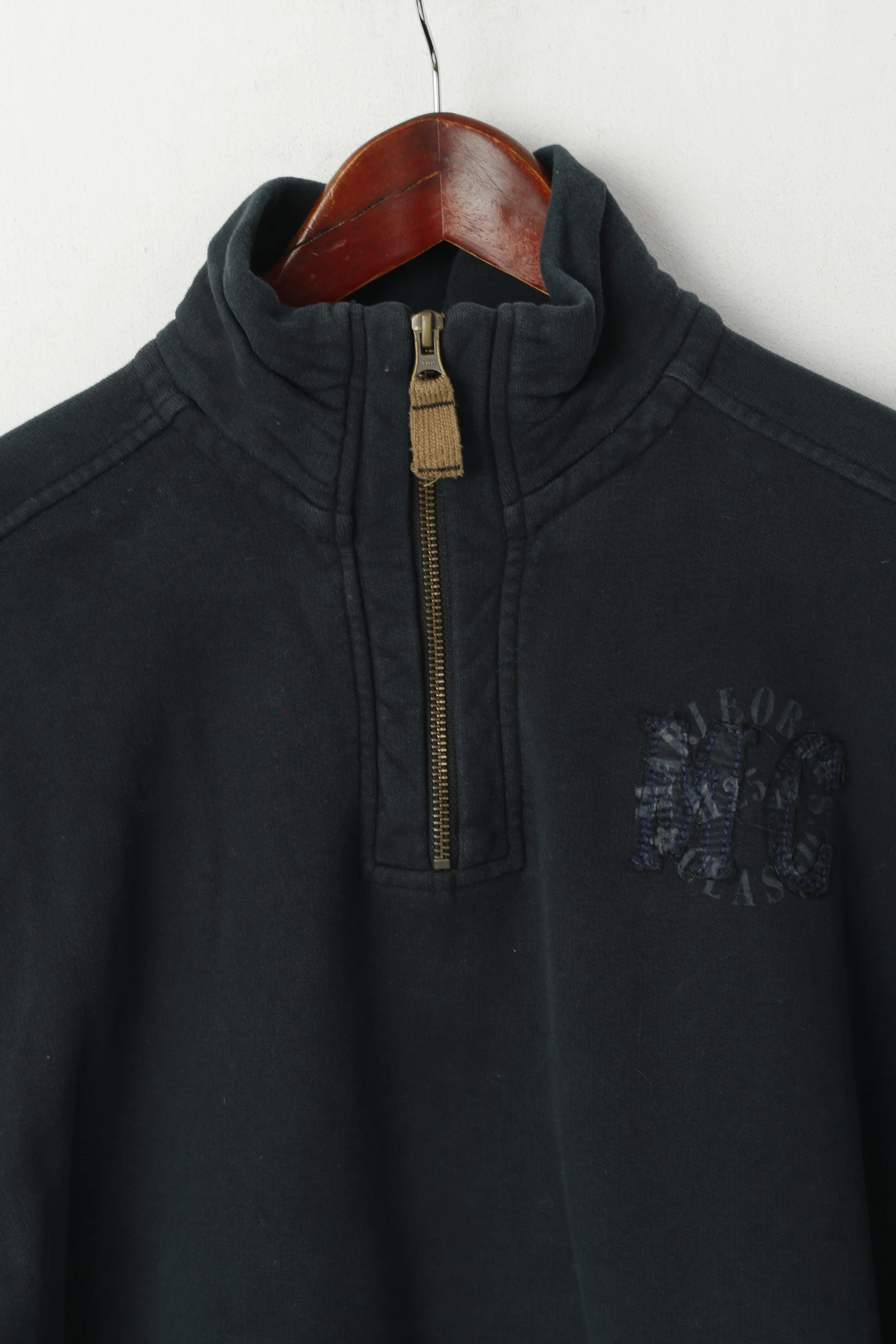 Marlboro Classsics Men XL (L) Sweatshirt Navy Cotton Zip Neck Vintage Pullover Top - Image 2