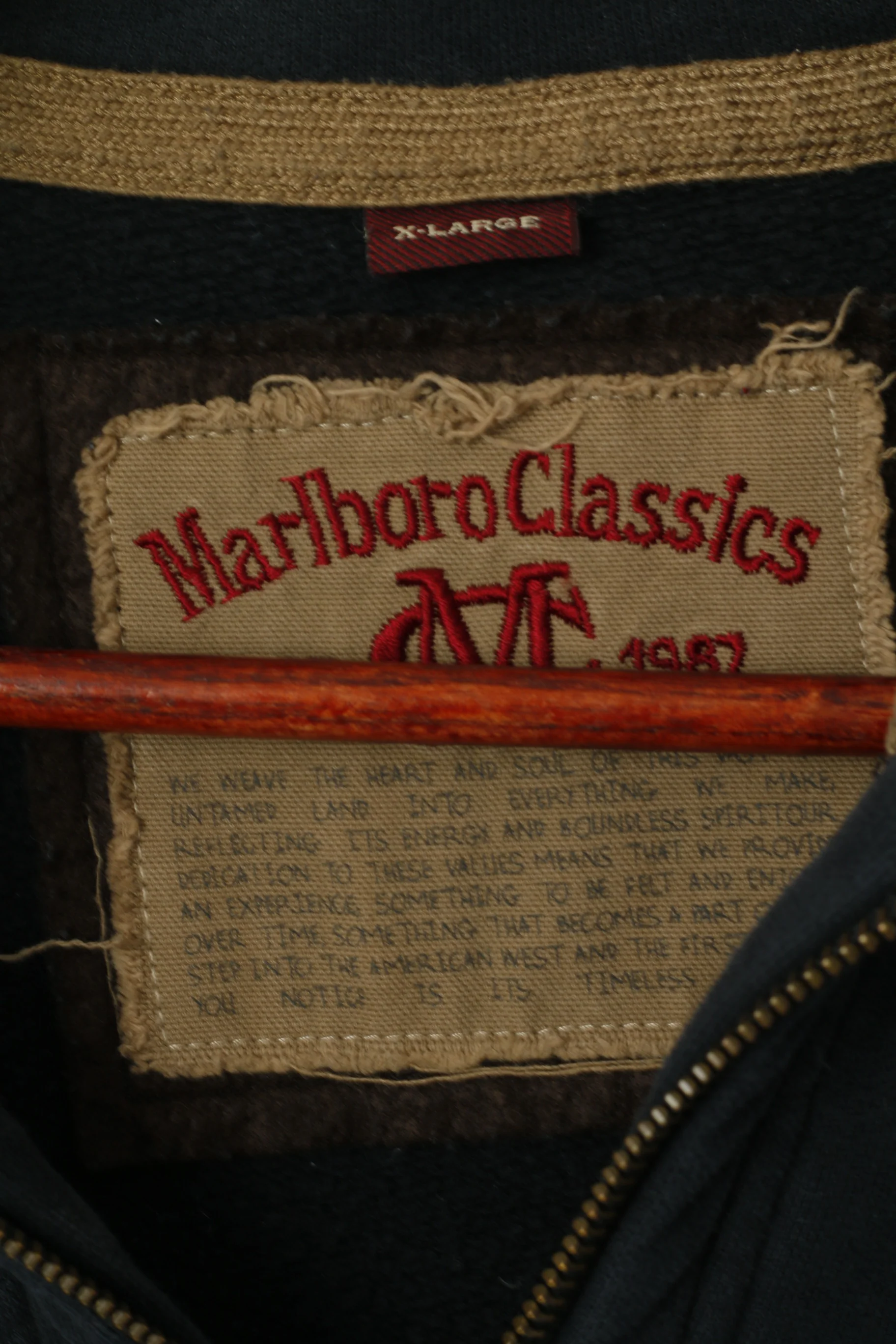 Marlboro Classsics Men XL (L) Sweatshirt Navy Cotton Zip Neck Vintage Pullover Top - Image 4