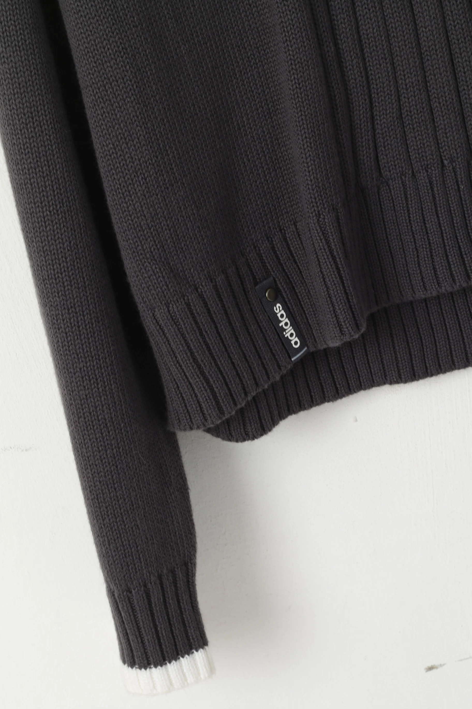 Adidas Men XL Jumper Navy Grey Cotton Stretch Soft Knitwear Logo Sweater - Image 3