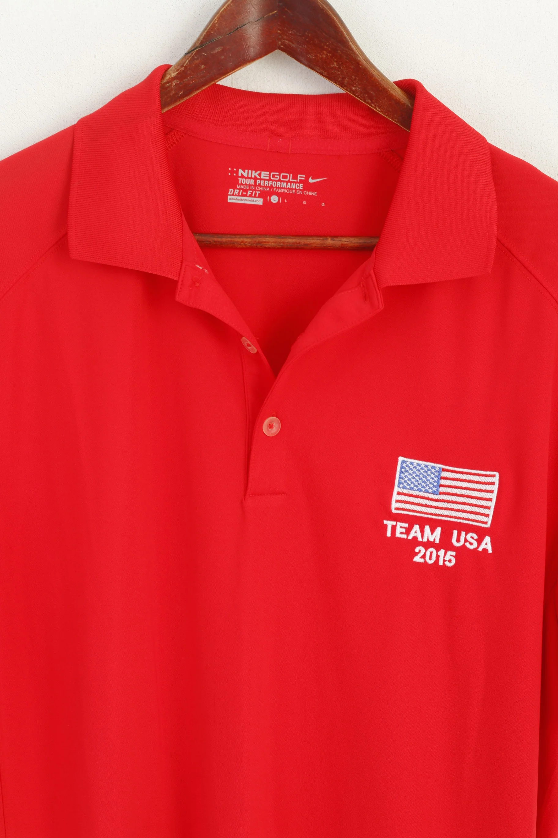Nike Golf Men L Polo Shirt Red Dri-Fit Team USA 2015 Performance Jersey Top - Image 2