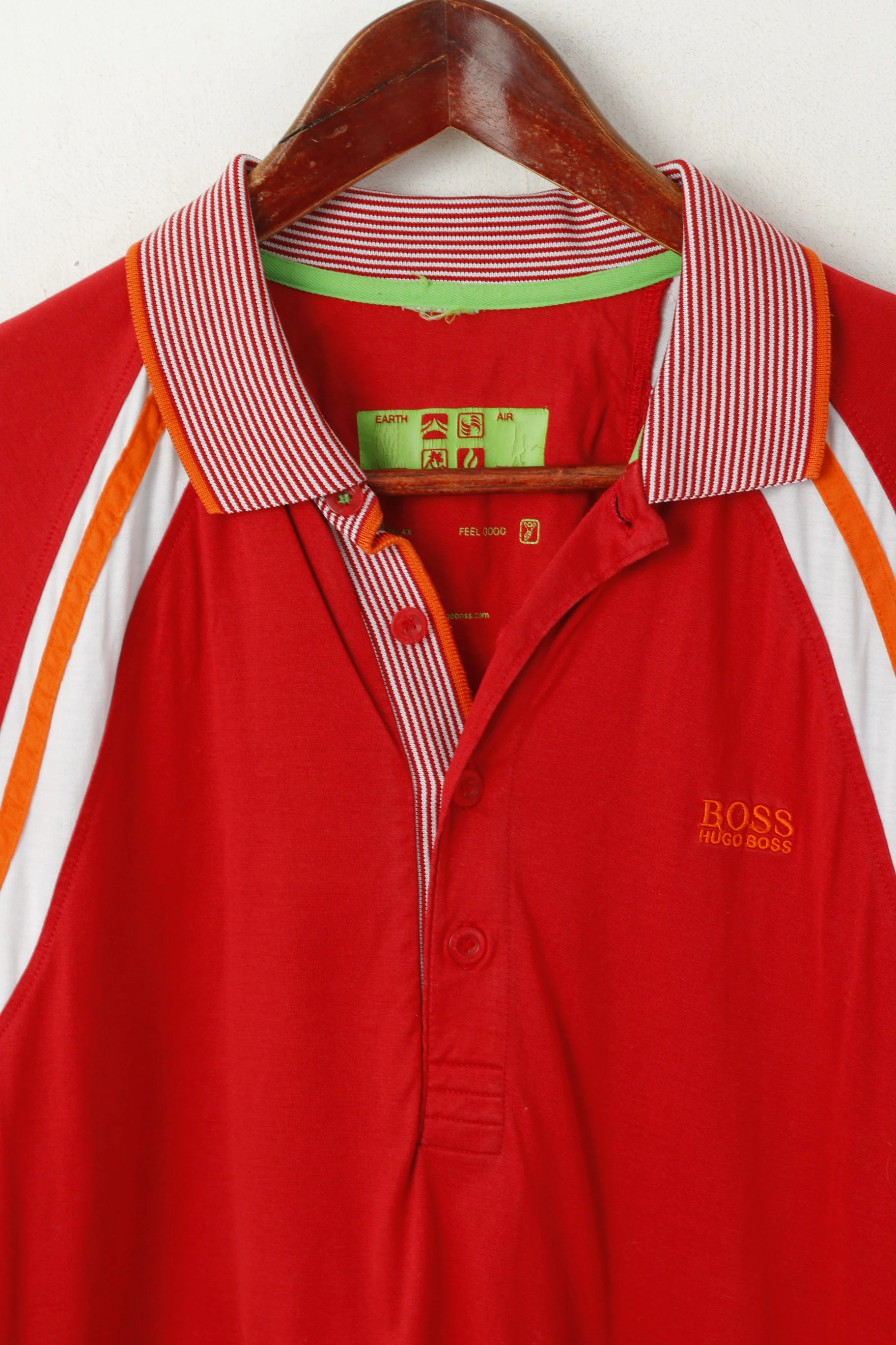 Hugo Boss Men M Polo Shirt Red Cotton Relax Detailed Buttons Sport Classic Top - Image 2