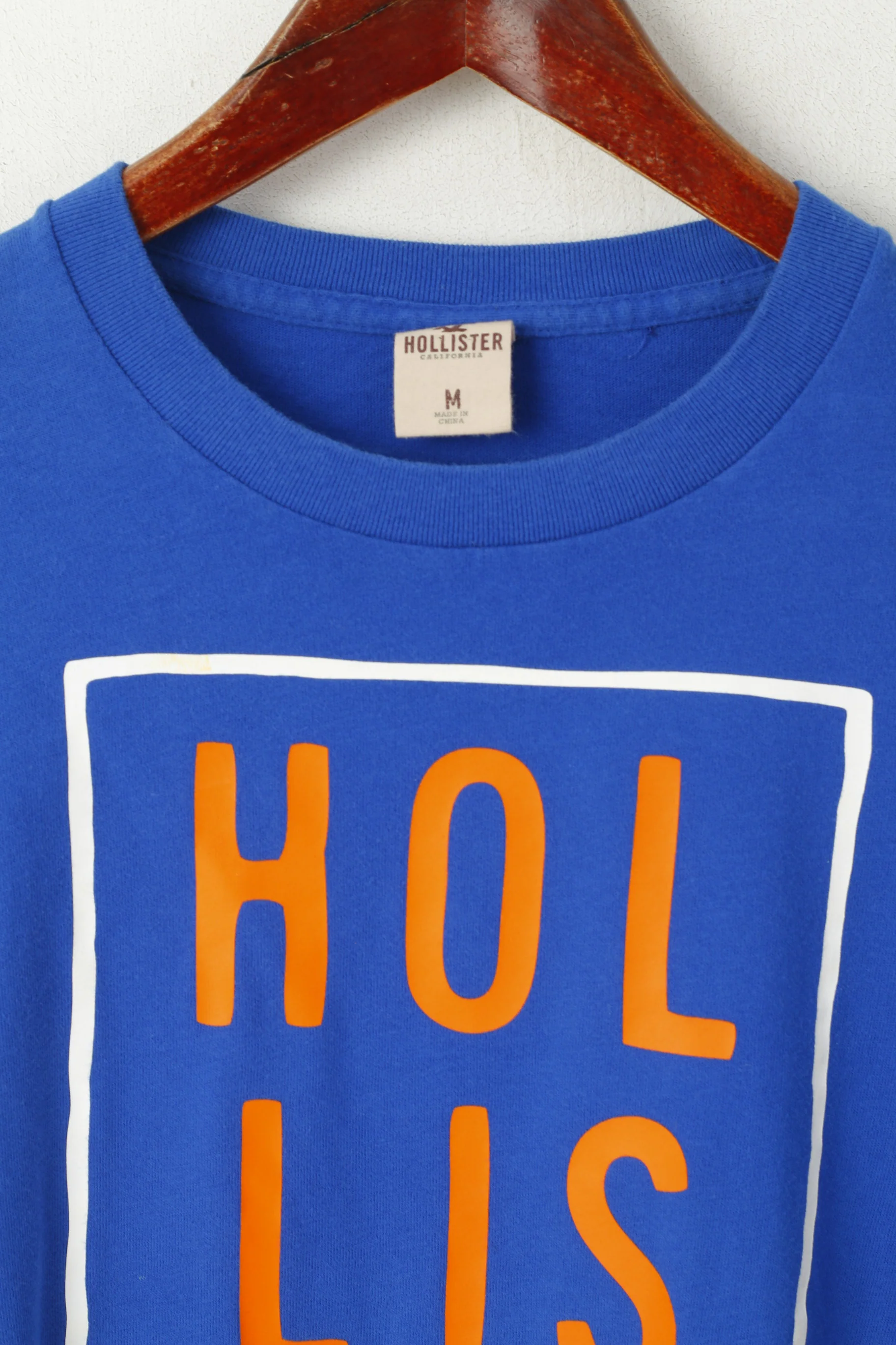 Hollister California Men M Shirt Blue Cotton Big Logo Summer Crew Neck Top - Image 2