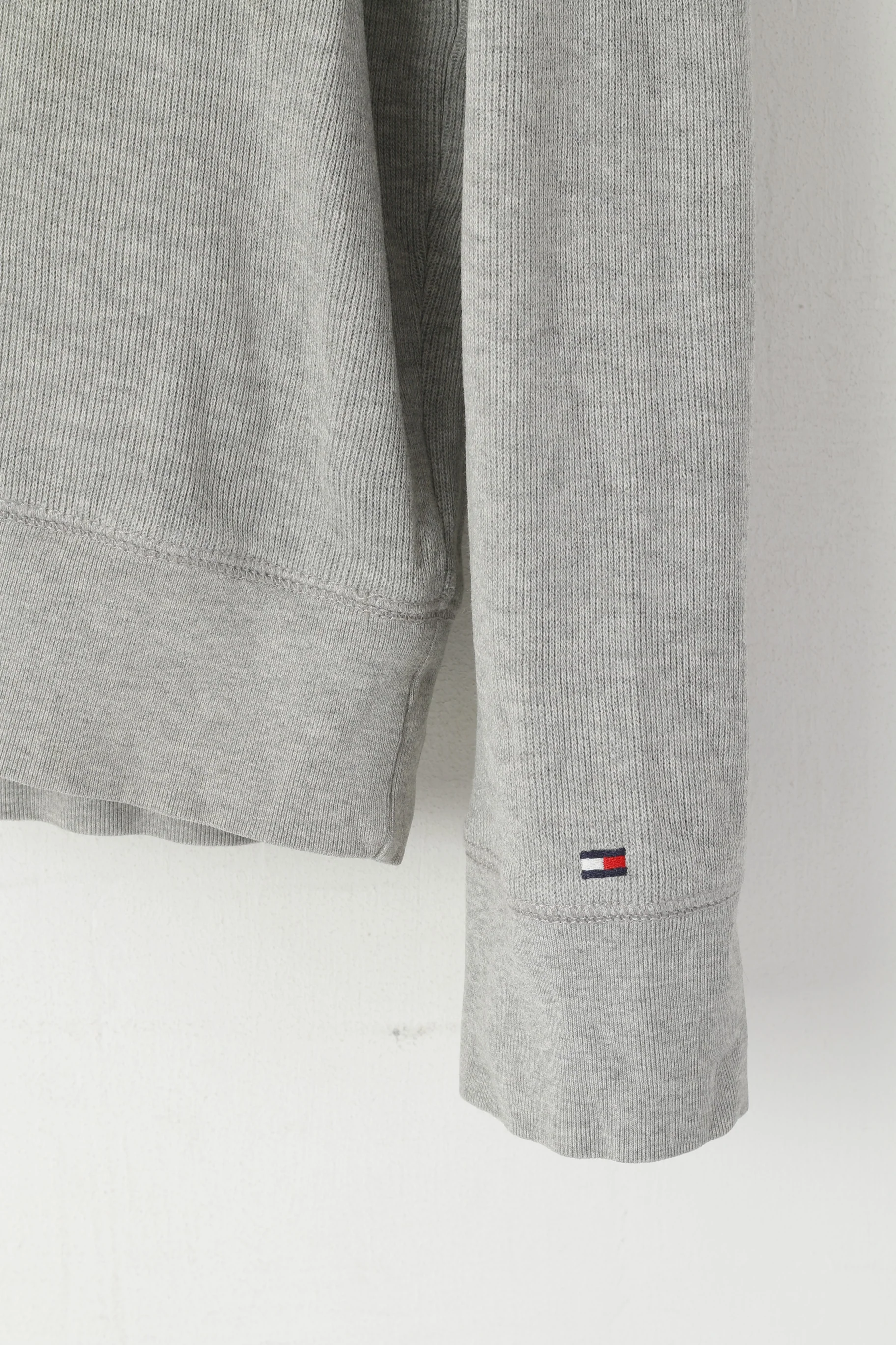 Tommy Hilfiger Men L Sweatshirt Gray Cotton Zip Neck Striped Stretch Plain Top - Image 3