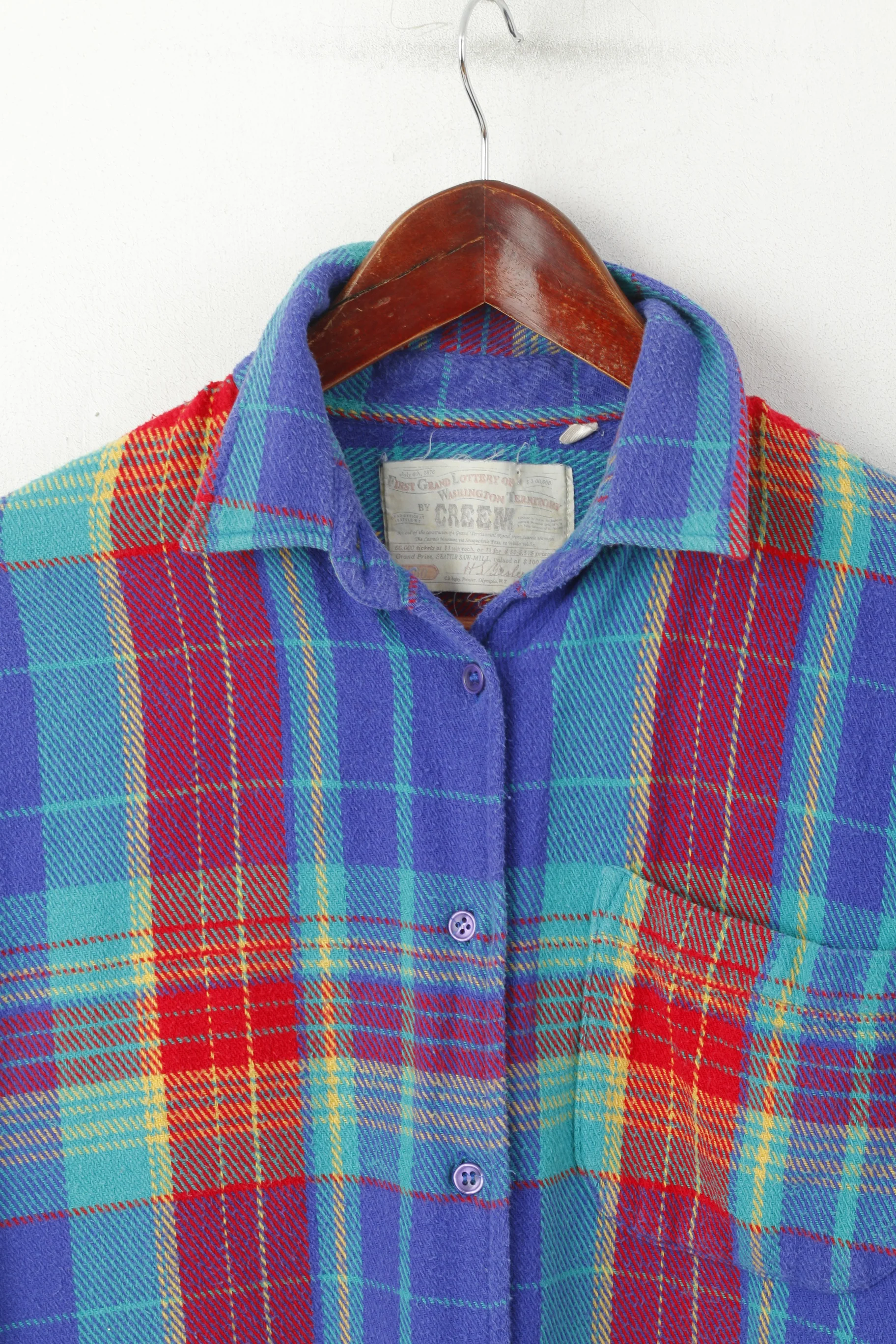 Creem Men L (M) Casual Shirt Blue Check Vintage First Grand Lottery of Washington Top - Image 2