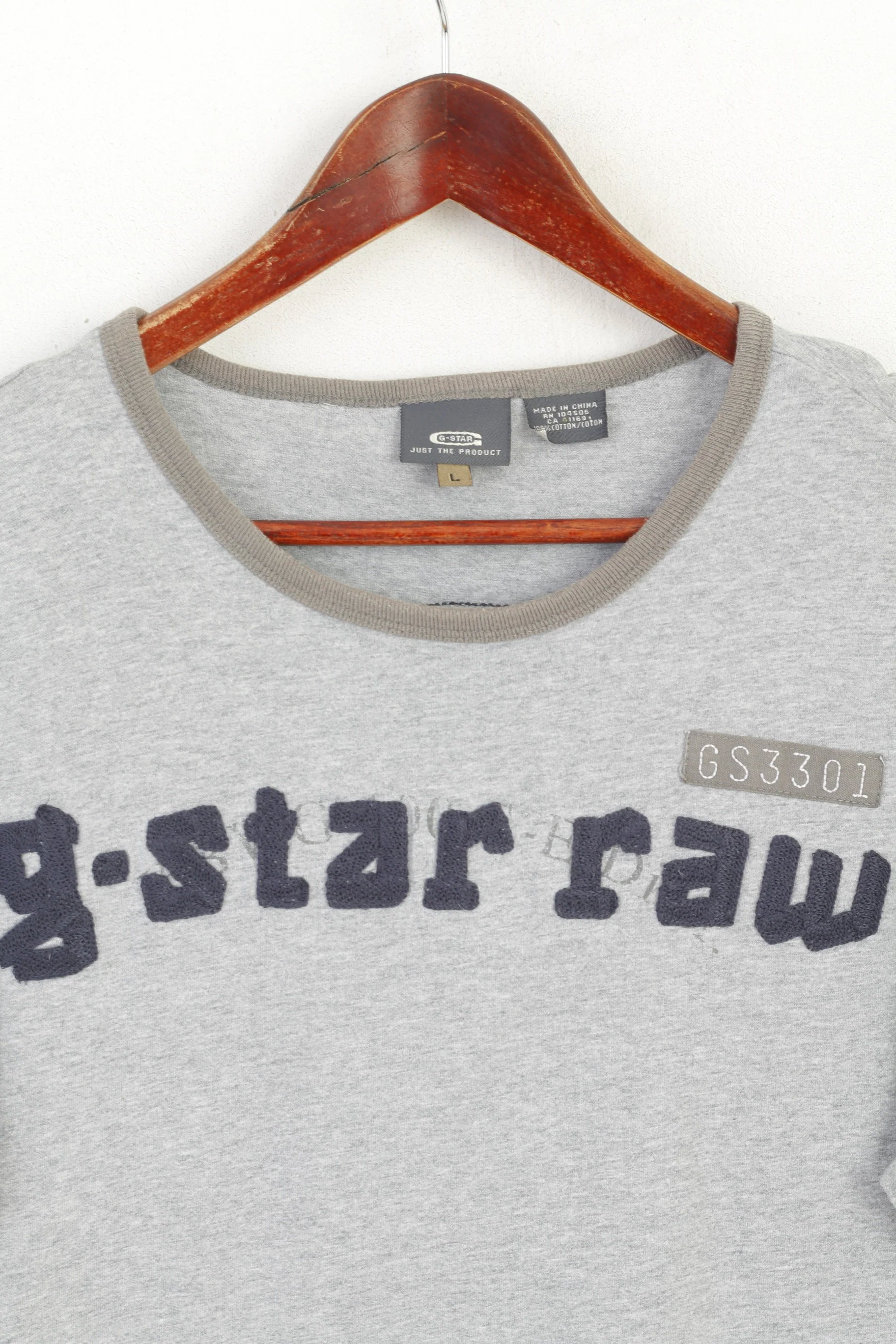 G-Star Raw Men L Shirt Grey Cotton Graphic Emroidered Crew Neck Classic Top - Image 2