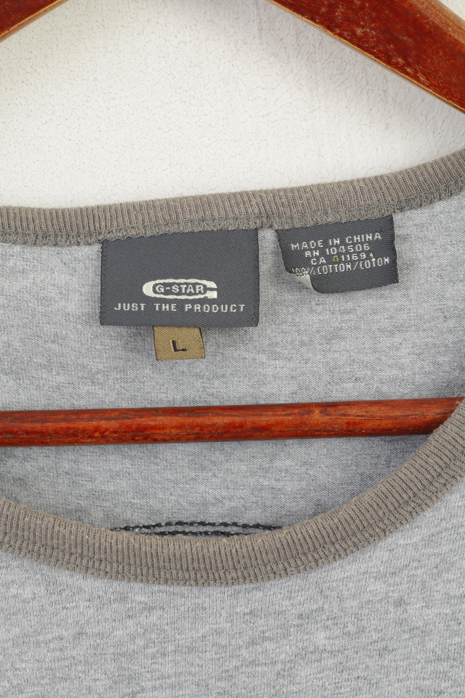 G-Star Raw Men L Shirt Grey Cotton Graphic Emroidered Crew Neck Classic Top - Image 3