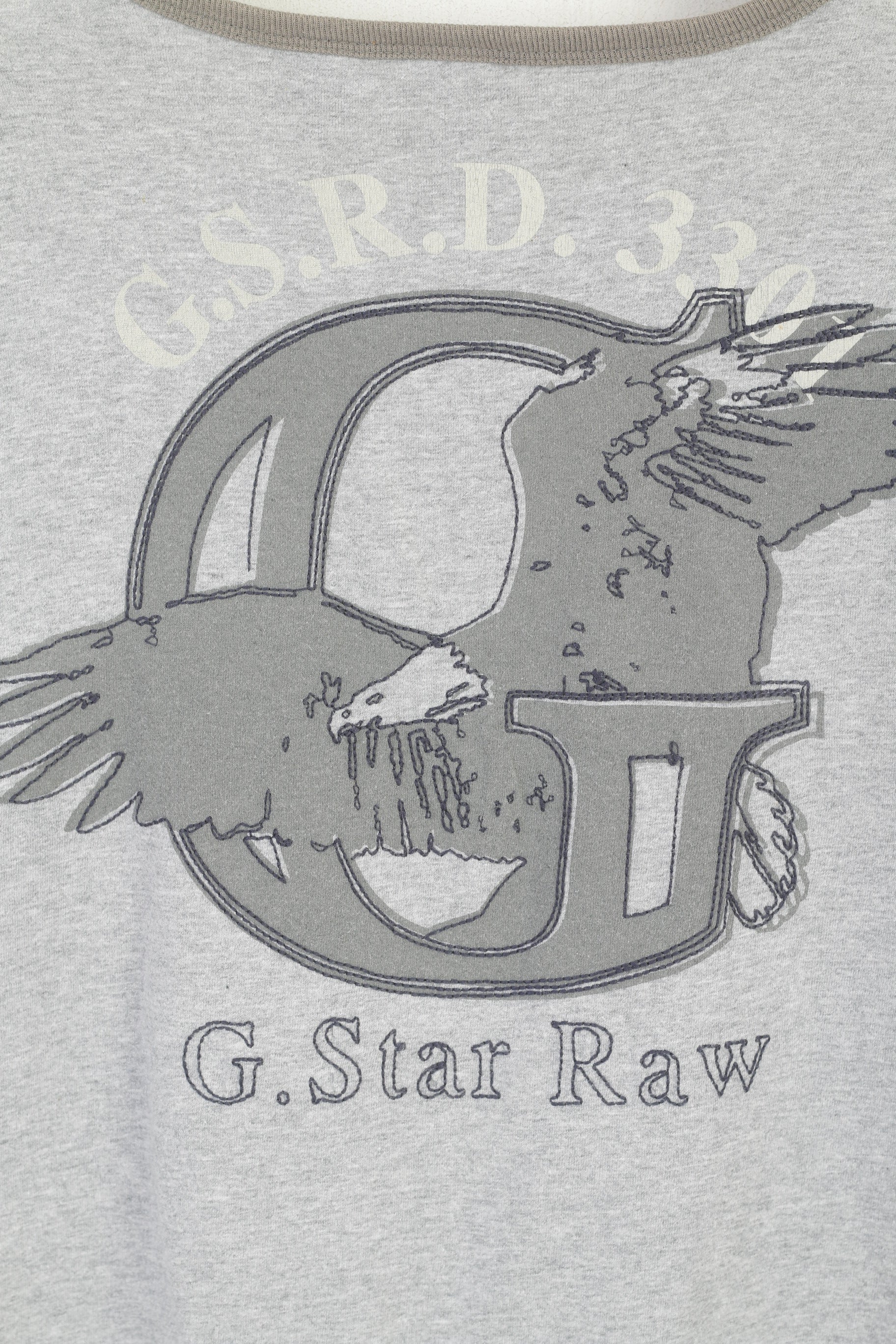 G-Star Raw Men L Shirt Grey Cotton Graphic Emroidered Crew Neck Classic Top - Image 5