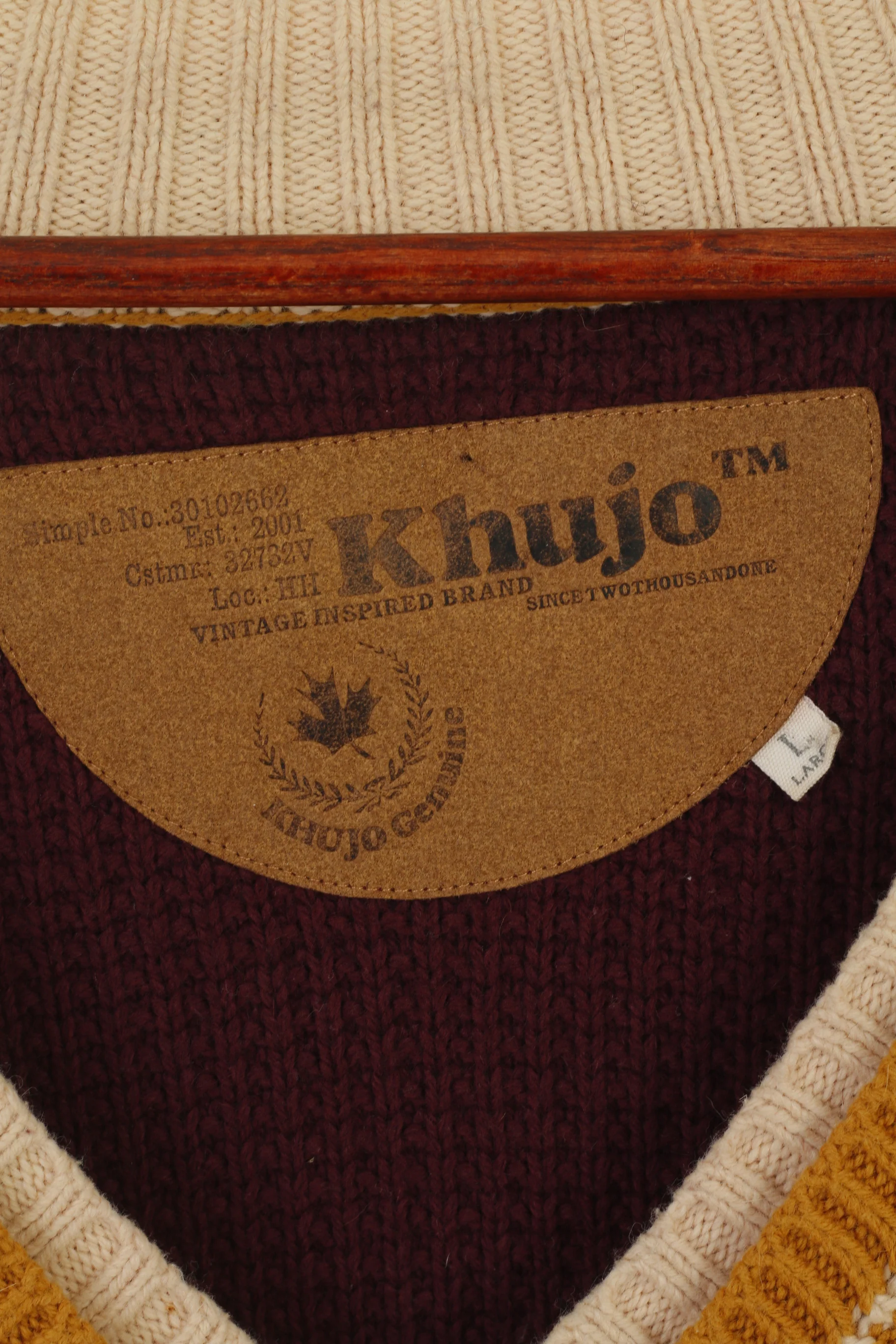 Khujo Women L (M) Long Jumper Maroon Cotton Vintage Knit Slim Fit Tunic Sweater - Image 4