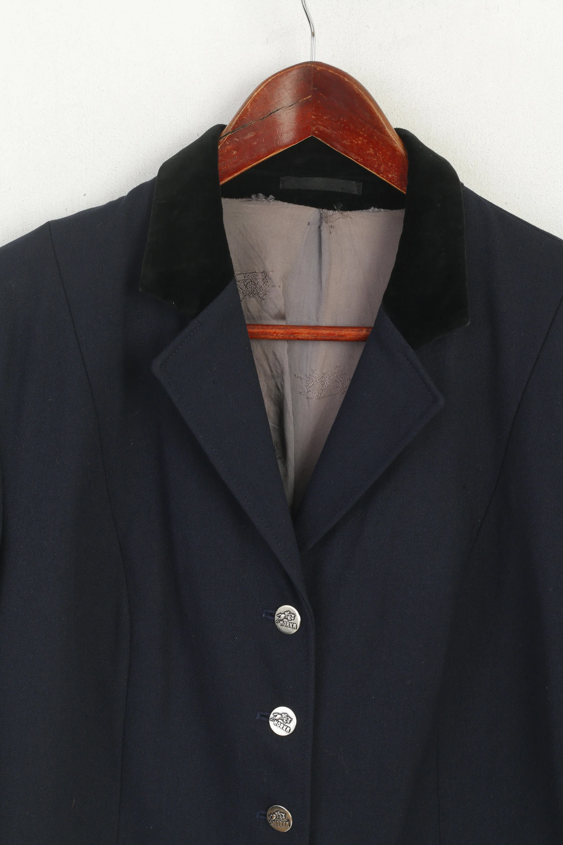 Horka Women 46 M Blazer Navy Wool Horse Riding Shoulder Pads Single Breasted Jacket - Image 2