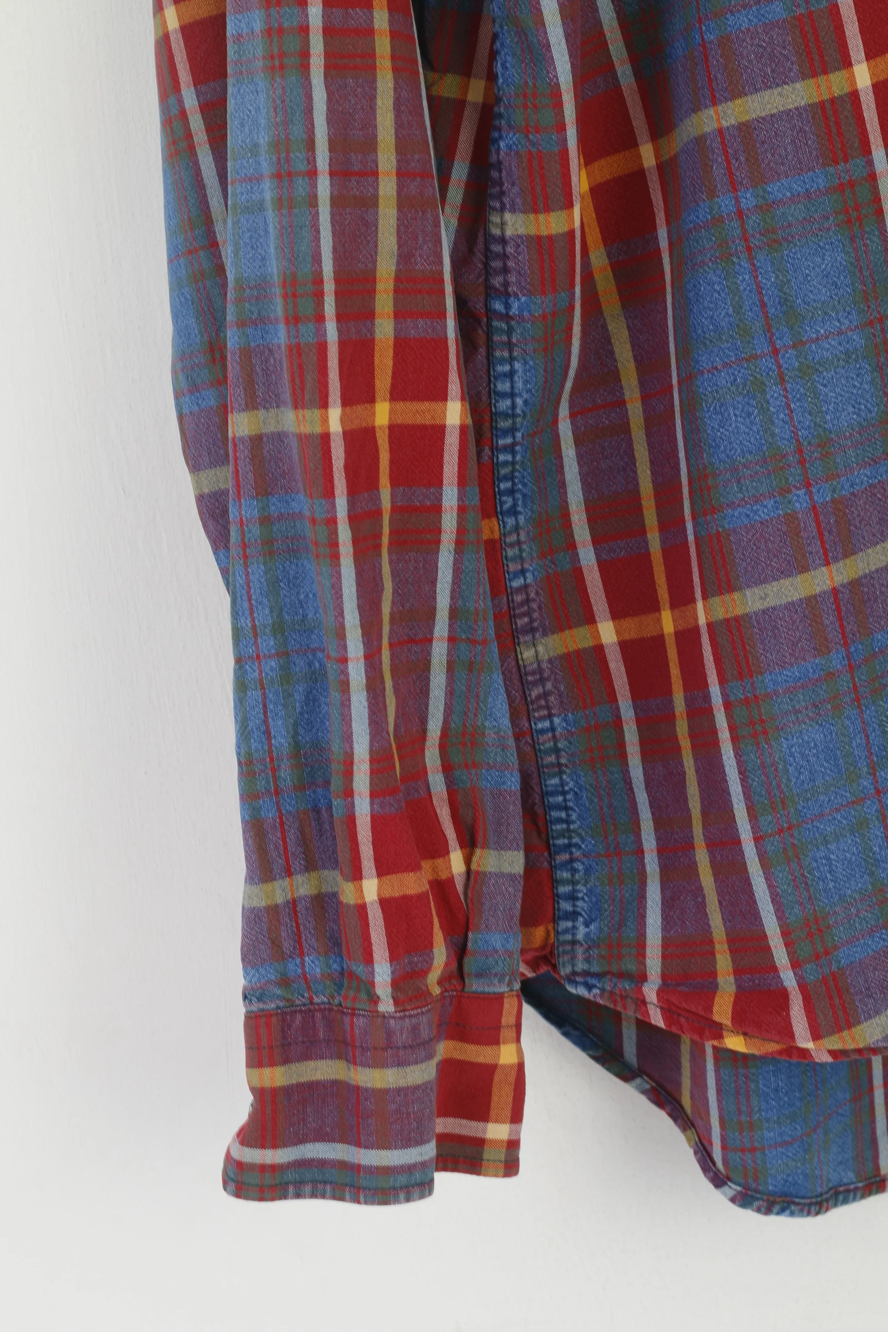 Gant Men XL Casual Shirt Red Faded Check Indigo Cotton Western Vintage Long Sleeve Top - Image 3