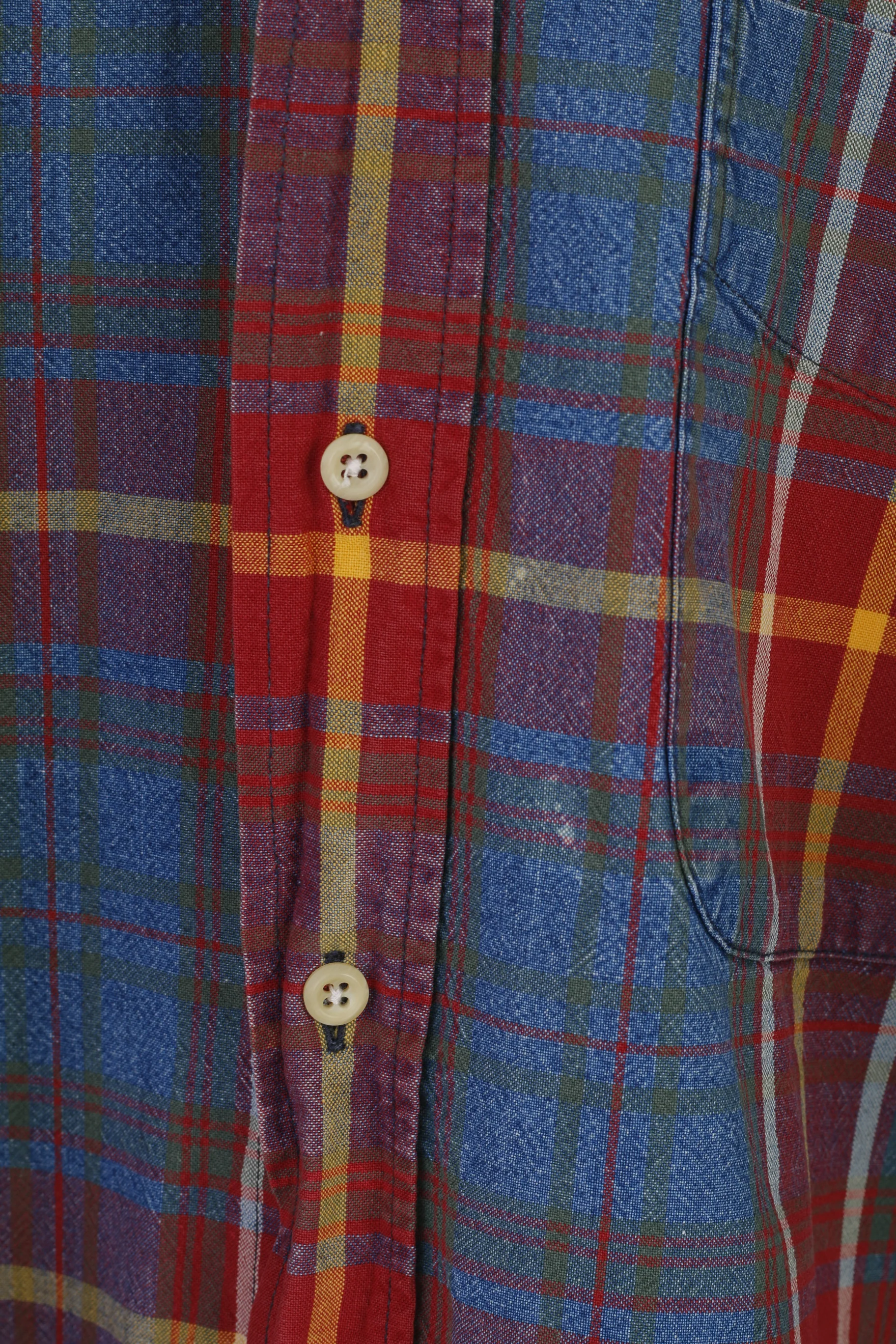 Gant Men XL Casual Shirt Red Faded Check Indigo Cotton Western Vintage Long Sleeve Top - Image 4