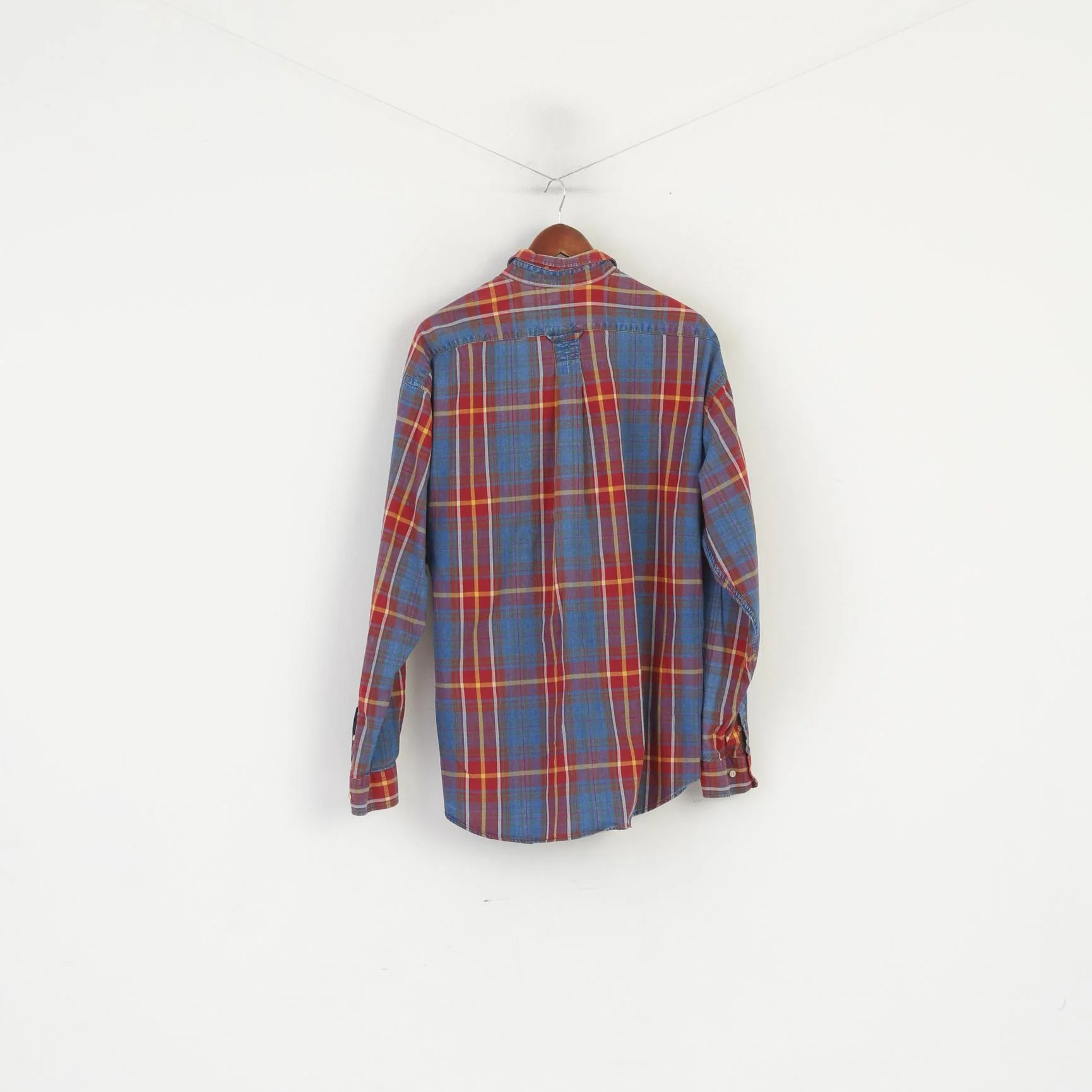 Gant Men XL Casual Shirt Red Faded Check Indigo Cotton Western Vintage Long Sleeve Top - Image 7