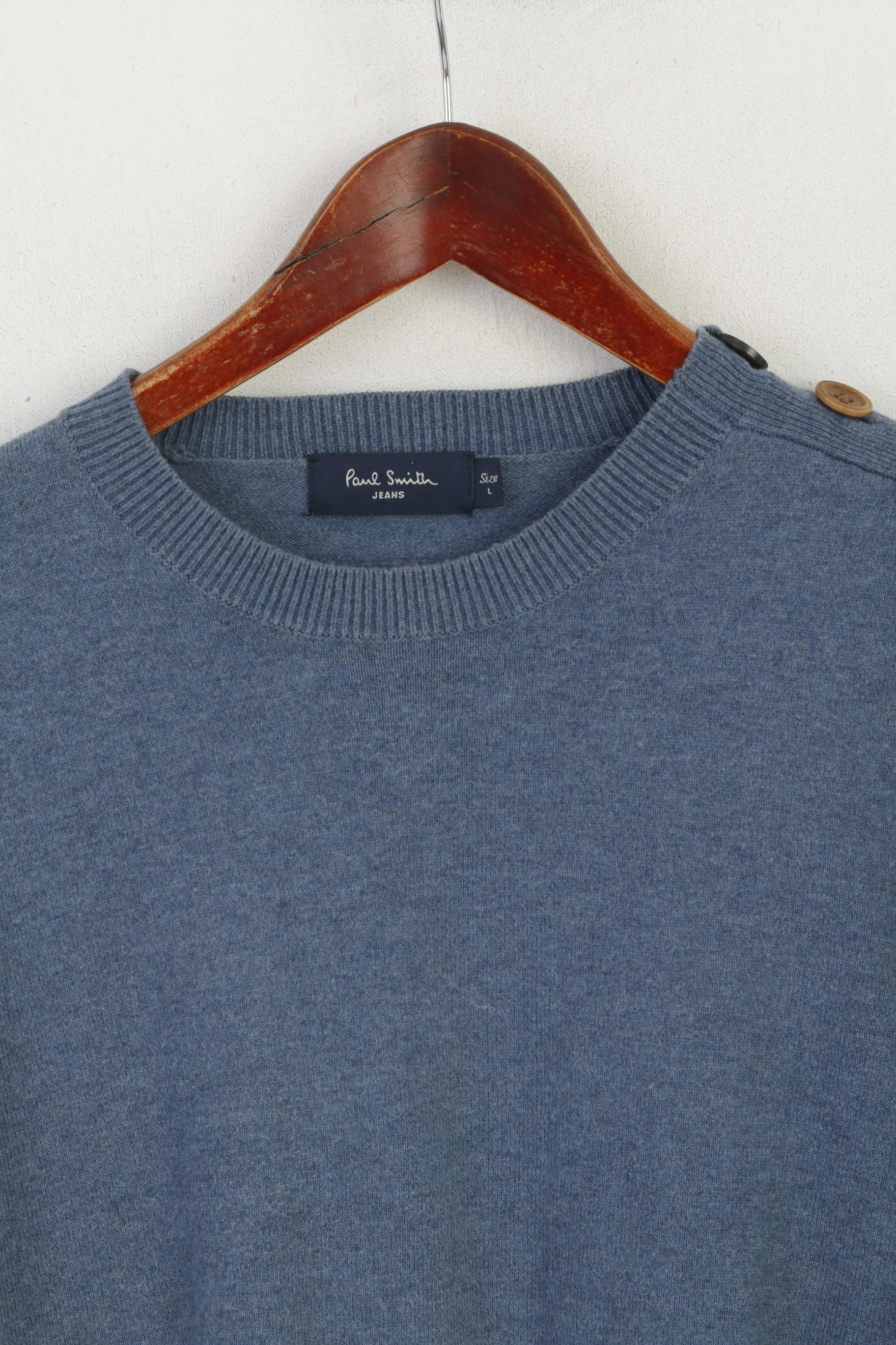 Paul Smith Jeans Men L (M) Jumper Blue Cotton Classic Crew Neck Plain Sweater - Image 2