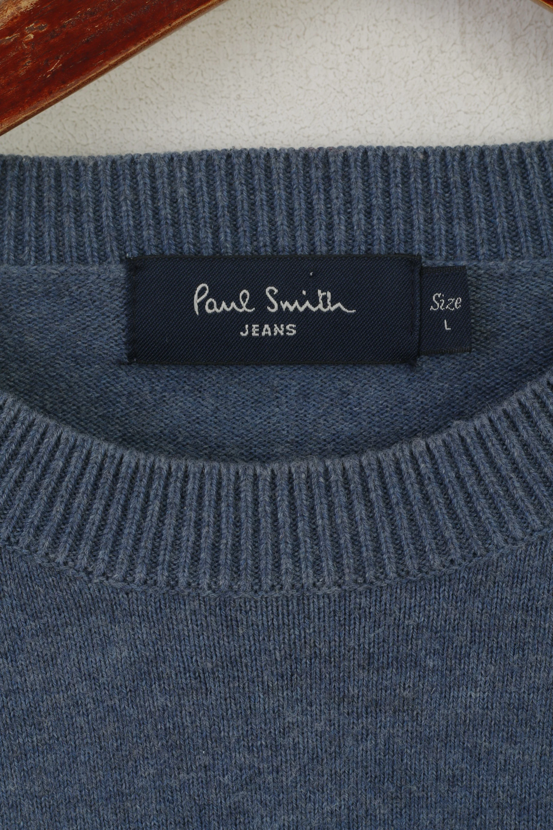 Paul Smith Jeans Men L (M) Jumper Blue Cotton Classic Crew Neck Plain Sweater - Image 4