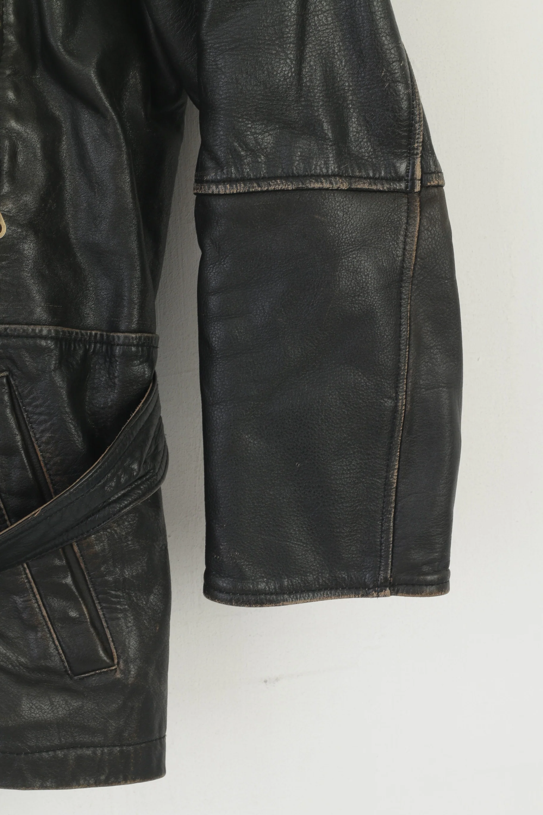 Red Baron Men 40 M Jacket Brown Leather Vintage Pilot Belted Full Zip Aviator Top - Image 3