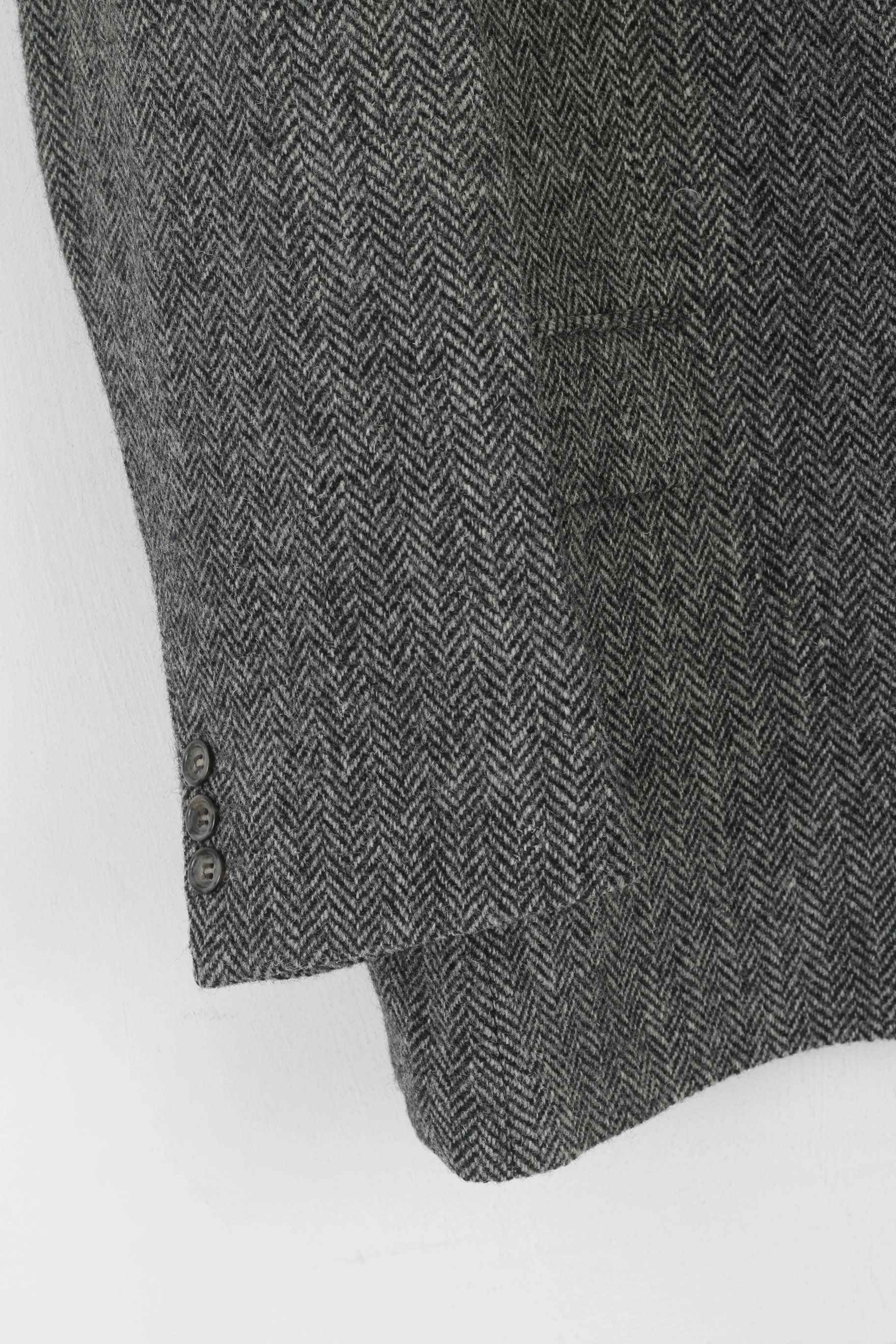 Holzherr Harris Tweed Men 44 Blazer Gray Wool Vintage Atelier Torino Herringbone Jacket - Image 3