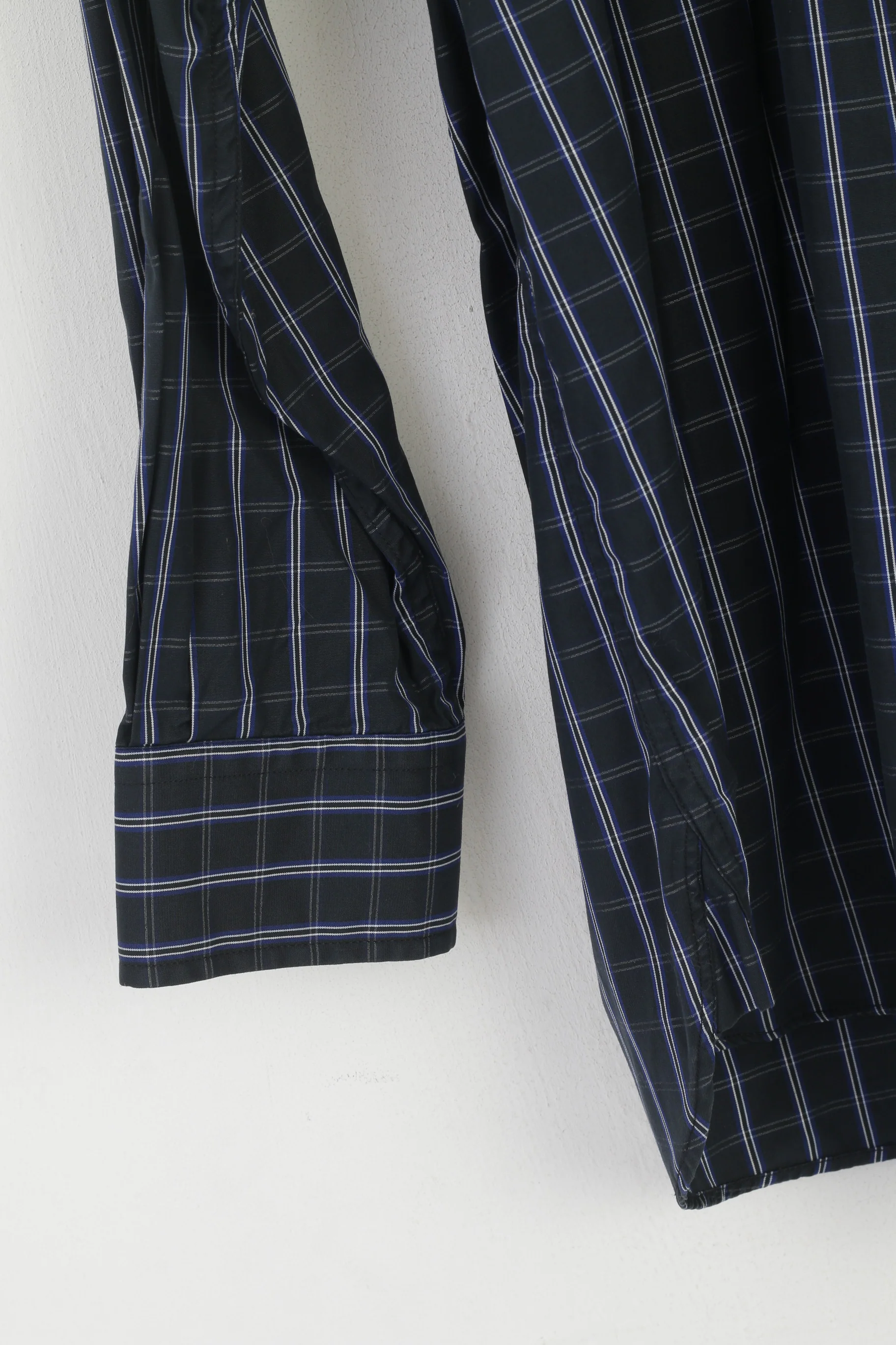 Charles Tyrwhitt Men L Casual Shirt Navy Cotton Checkered Button Down Collar Top - Image 3