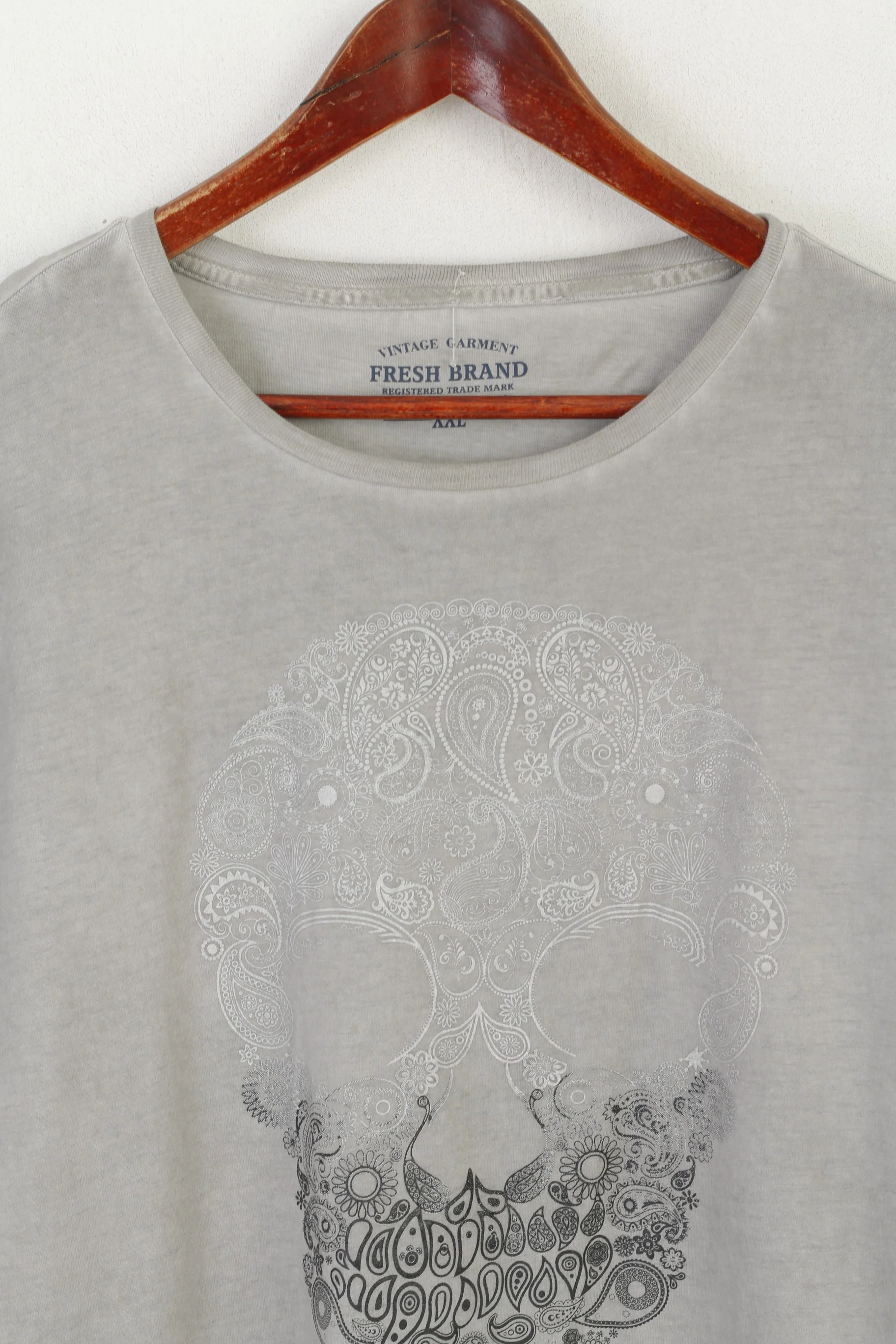 Fresh Brand Men XXL Shirt Gray Cotton Graphic Skull Strech Crew Neck Top - Image 2
