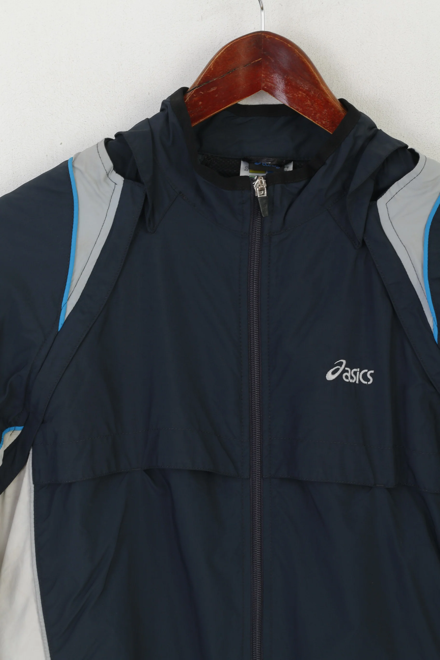Asics Women 16 42 XL Jacket Navy Run Activewear Full Zipper Detachable Sleeves Top - Image 2