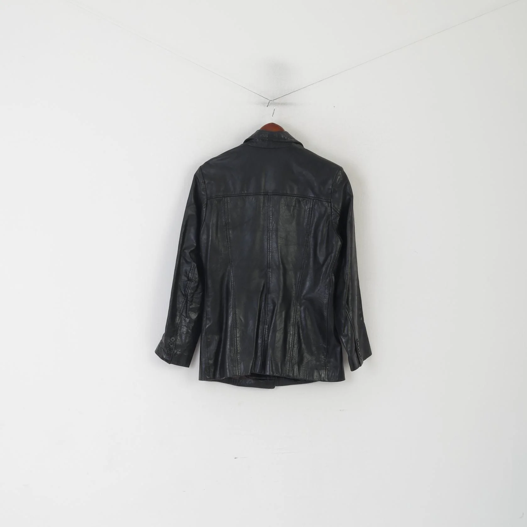 Mission Women M Jacket Black Vintage Leather Single Breasted Pockets Retro Top - Image 7