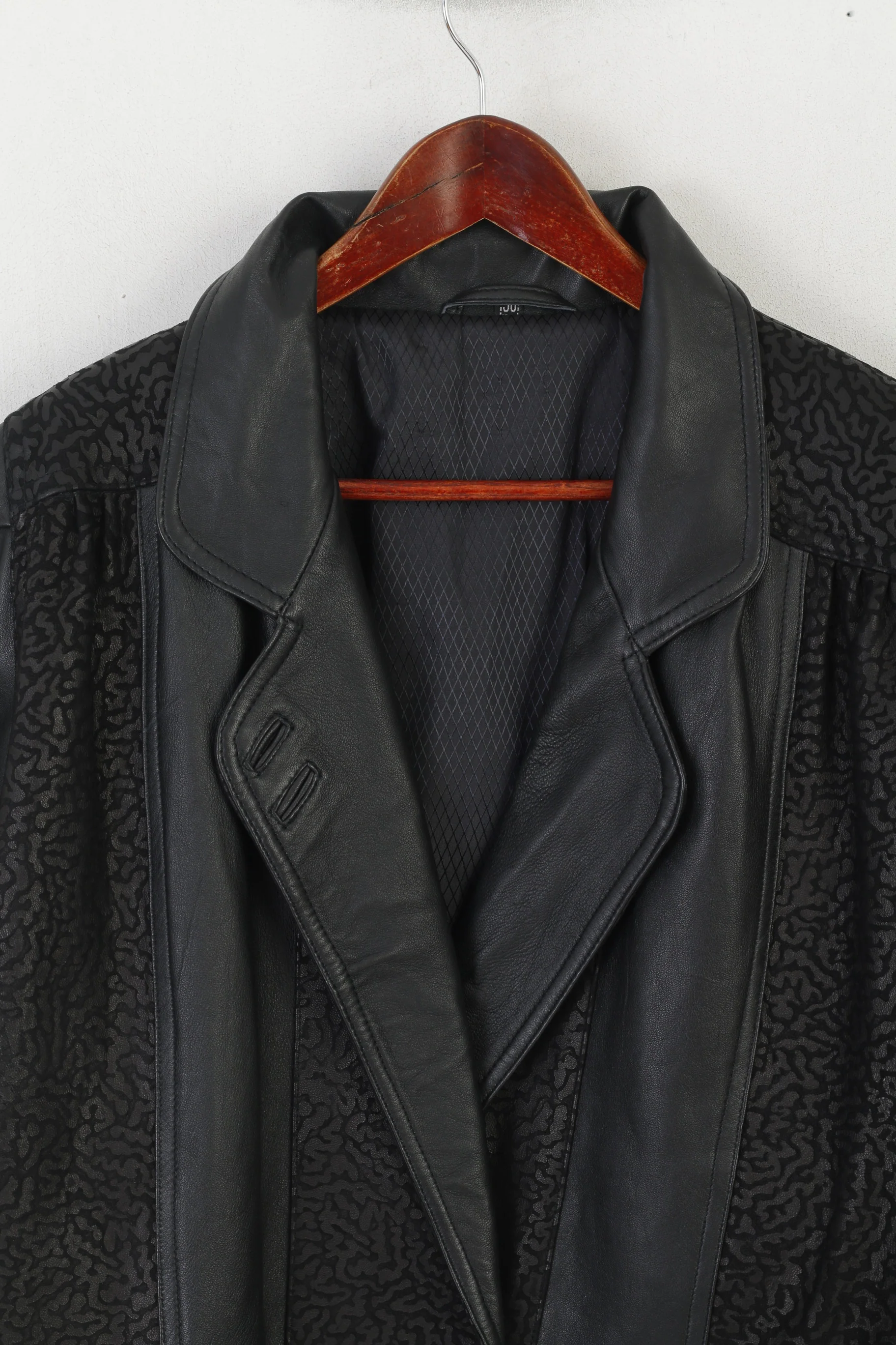 Yessica C&A Women 38 M Jacket Black Leather Vintage Oversize Shoulders Pads Lined Retro Top - Image 2