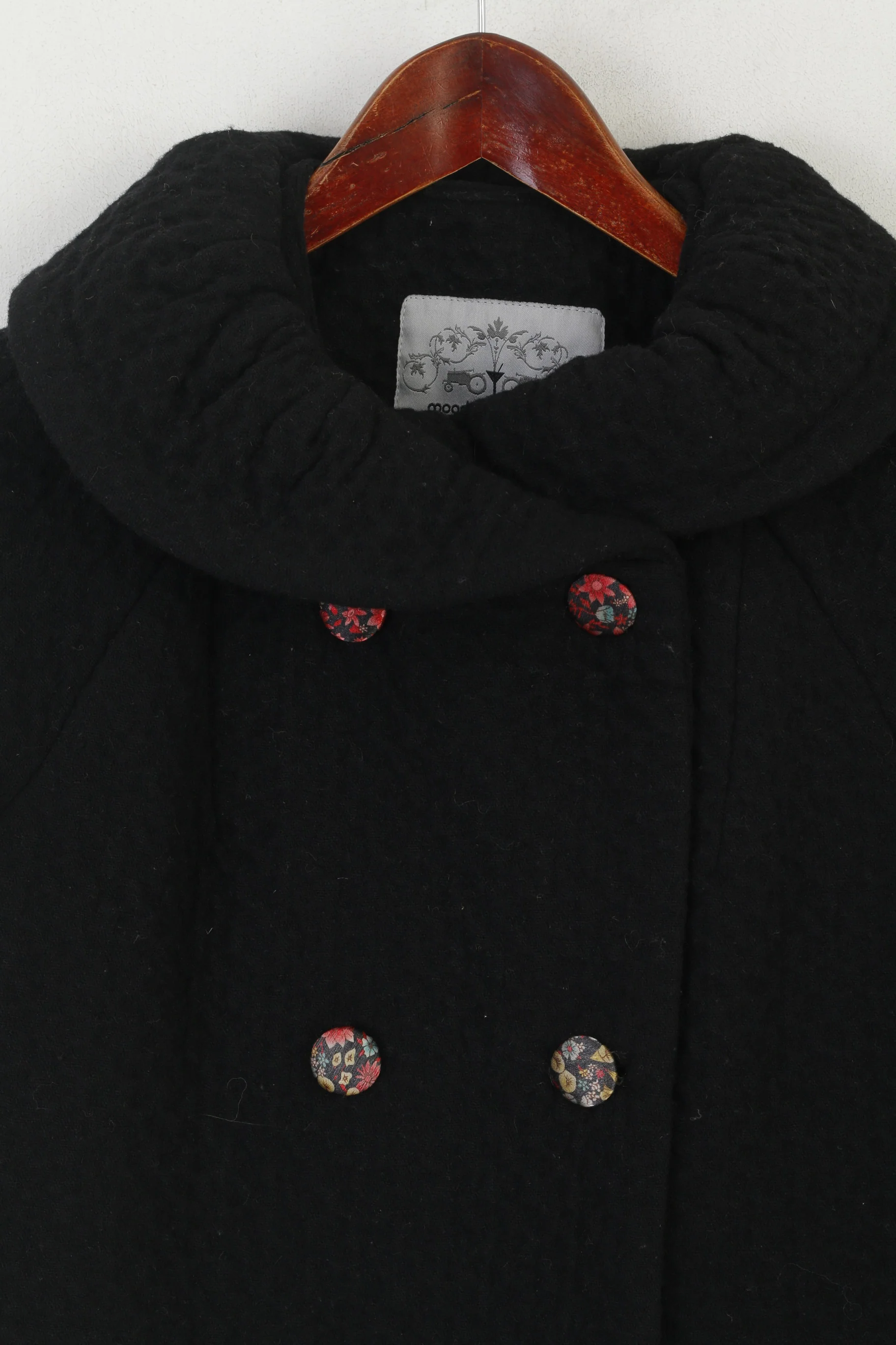Moods Of Norway Women 36 S Jacket Black Wool Boho Floral Burrons Pea Coat - Image 2