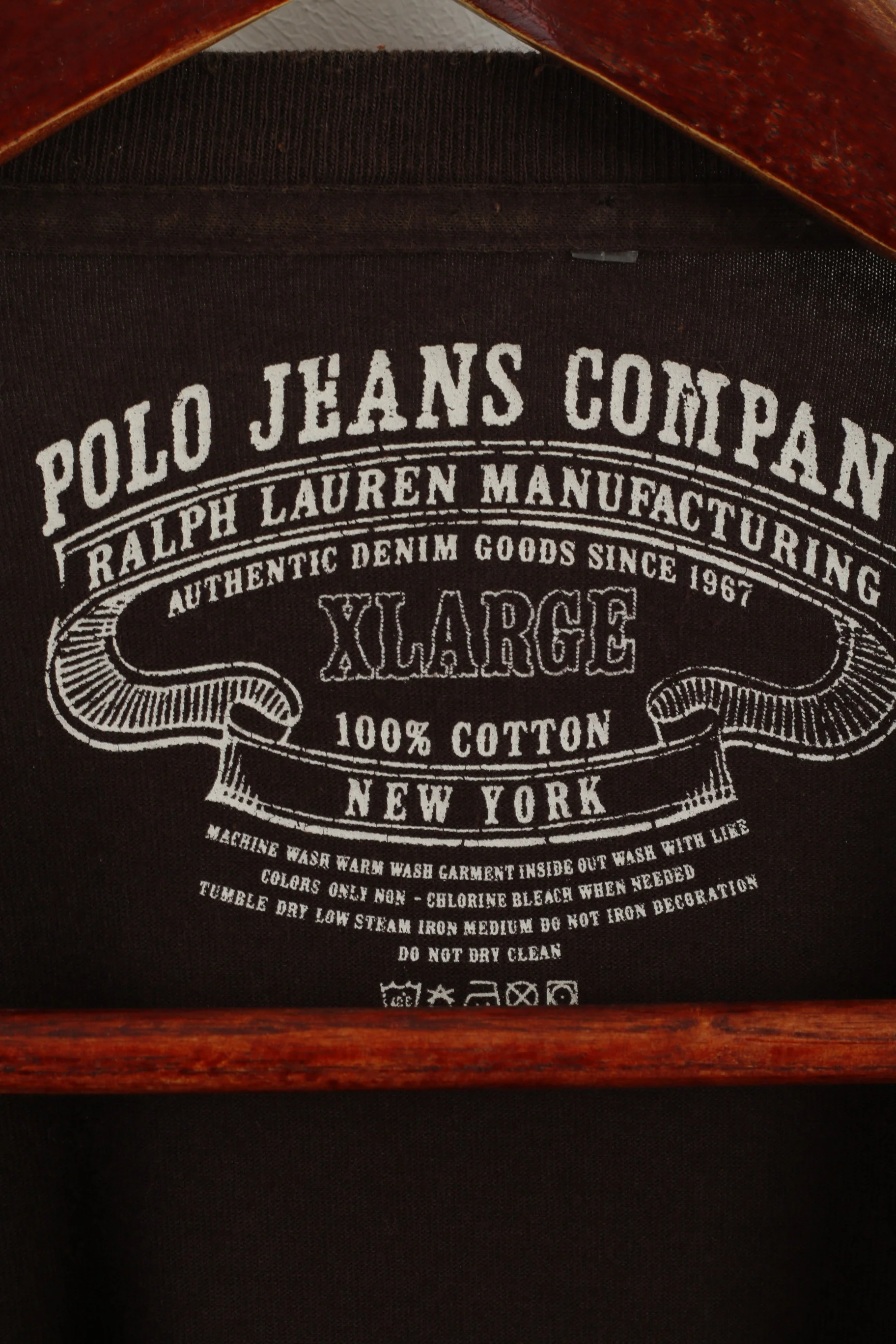 Polo Jeans Ralph Lauren Men XL Shirt Brown Crew Neck Long Sleeve Cotton Graphic Top - Image 4
