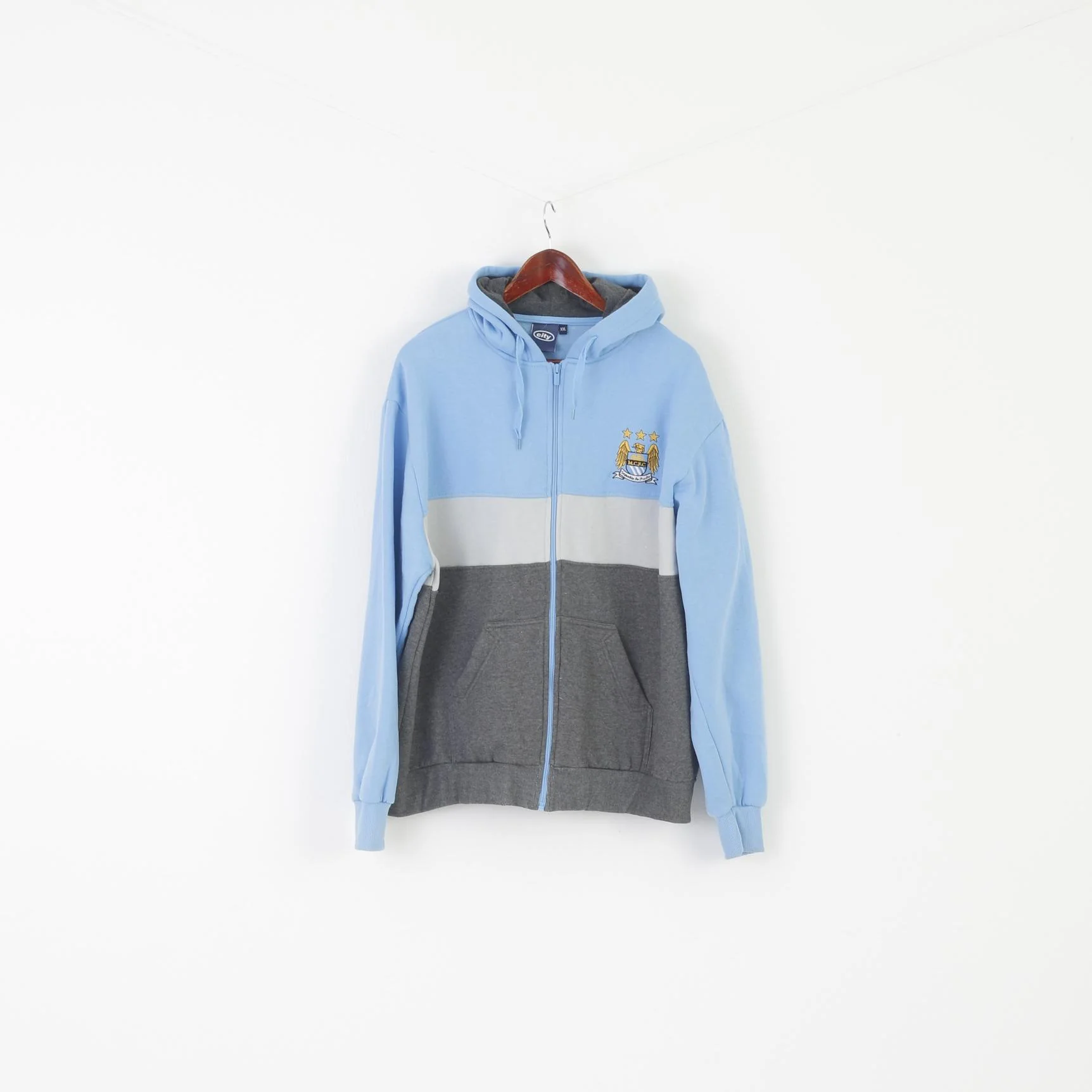 Manchester City Men XXL Sweatshirt Blue Cotton Full Zipper Hood MCFC Top