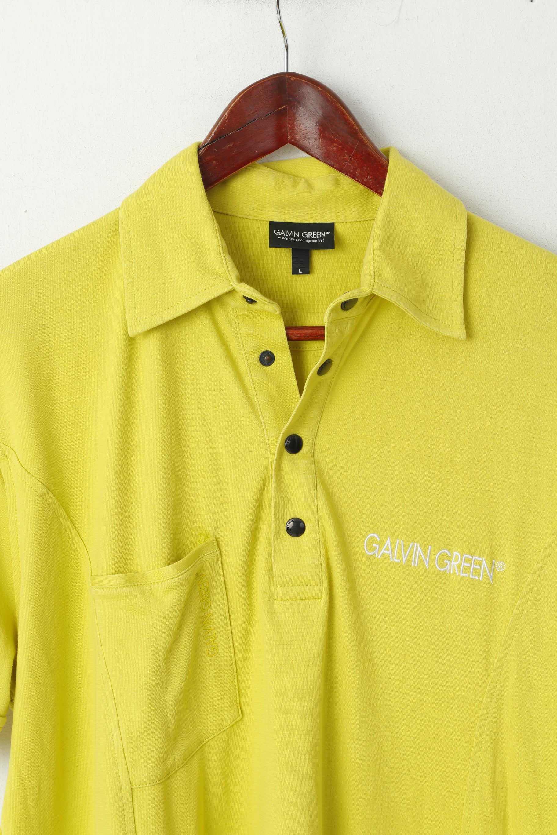Galvin Green Men L Polo Shirt Lime Cotton Golf Stretch Snaps Pocket Sport Top - Image 2