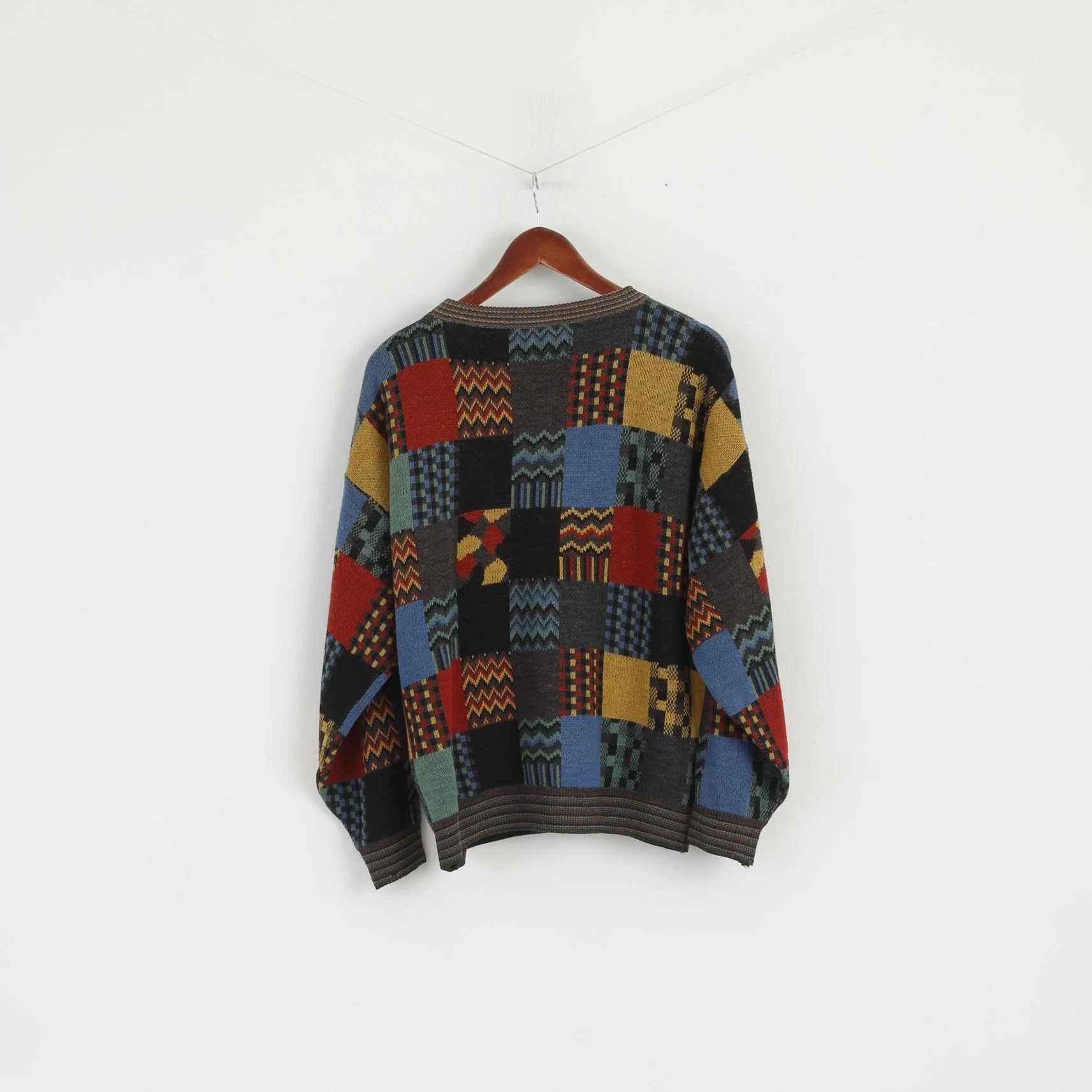Vintage Men 52 M Jumper Designer Knit Multicoloured Wool Acrylic Blend Sweater - Image 6