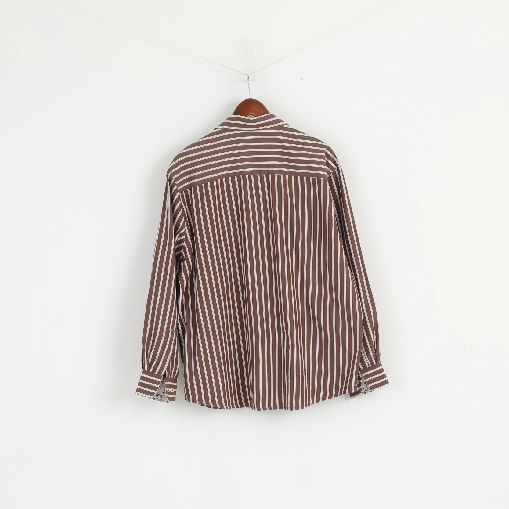 Joe Brown Men XL (XXL) Casual Shirt Brown White Striped Cotton Long Sleeve Top - Image 7