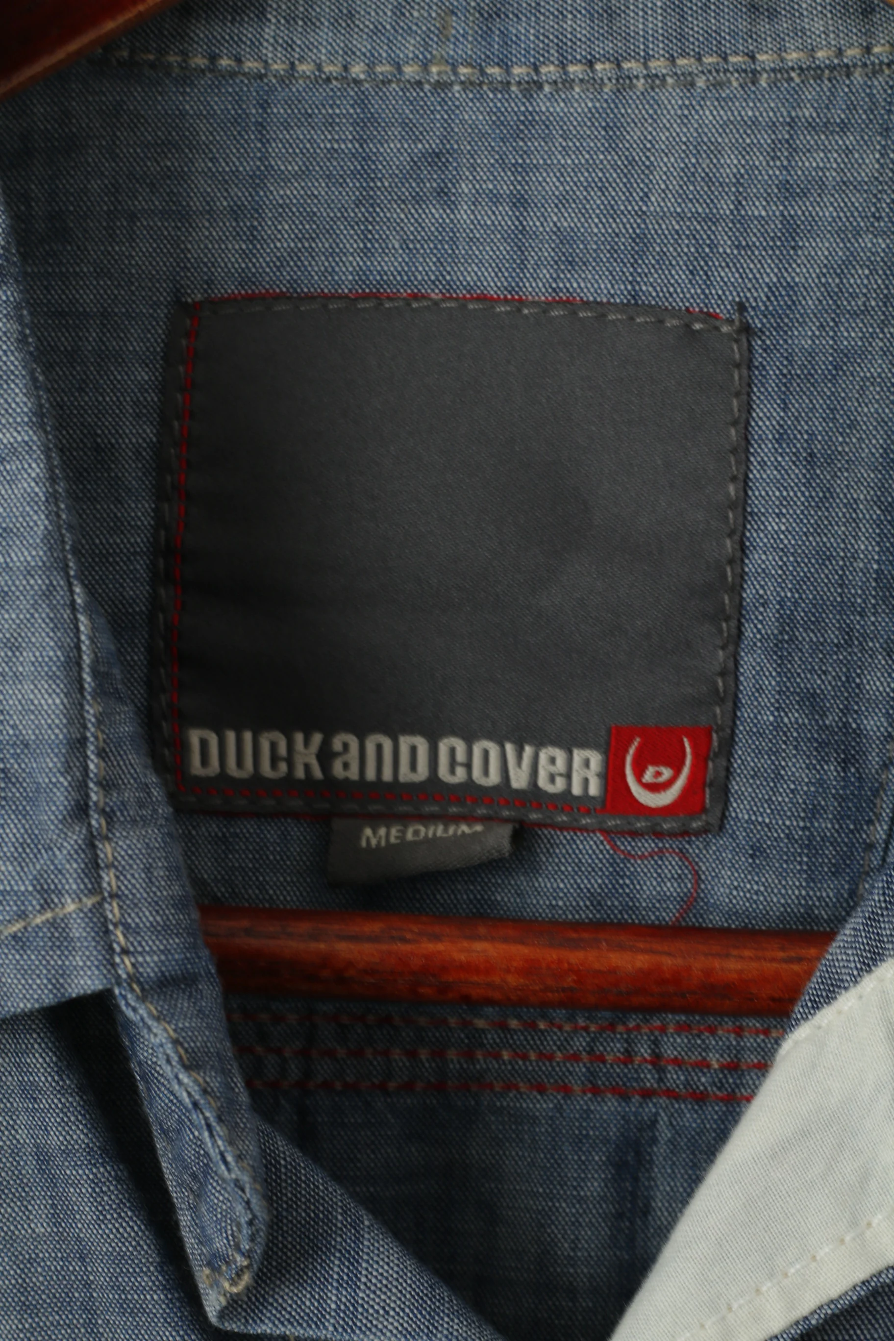 Duck and Cover Men M Casual Shirt Blue Jeans Cotton Pocket Short Sleeve Snap Top - Image 3