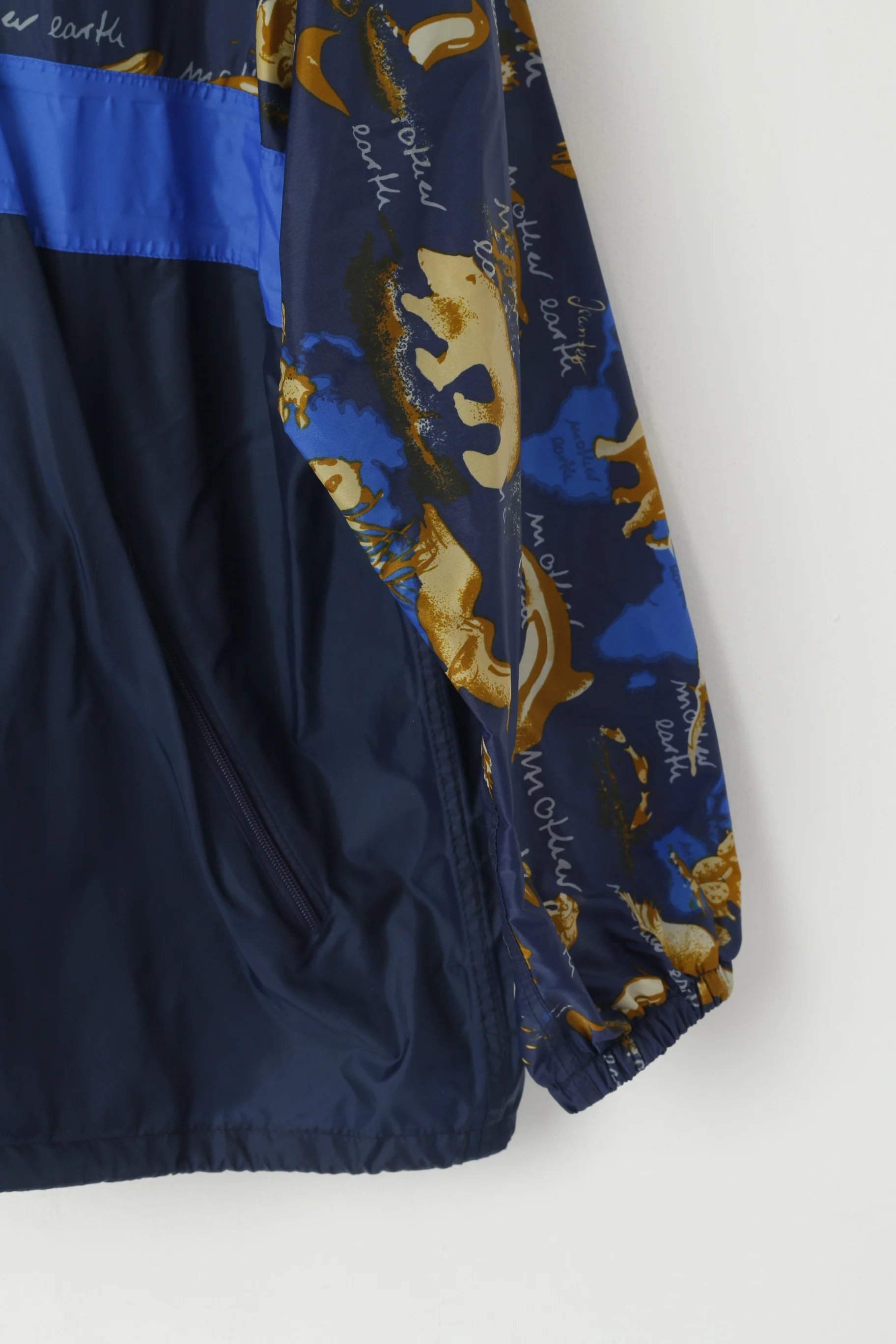 Life Style by Jeantex Men 50/52 L Rain Jacket Blue Nylon Hidden Hood Animal Print Pullover Top - Image 3