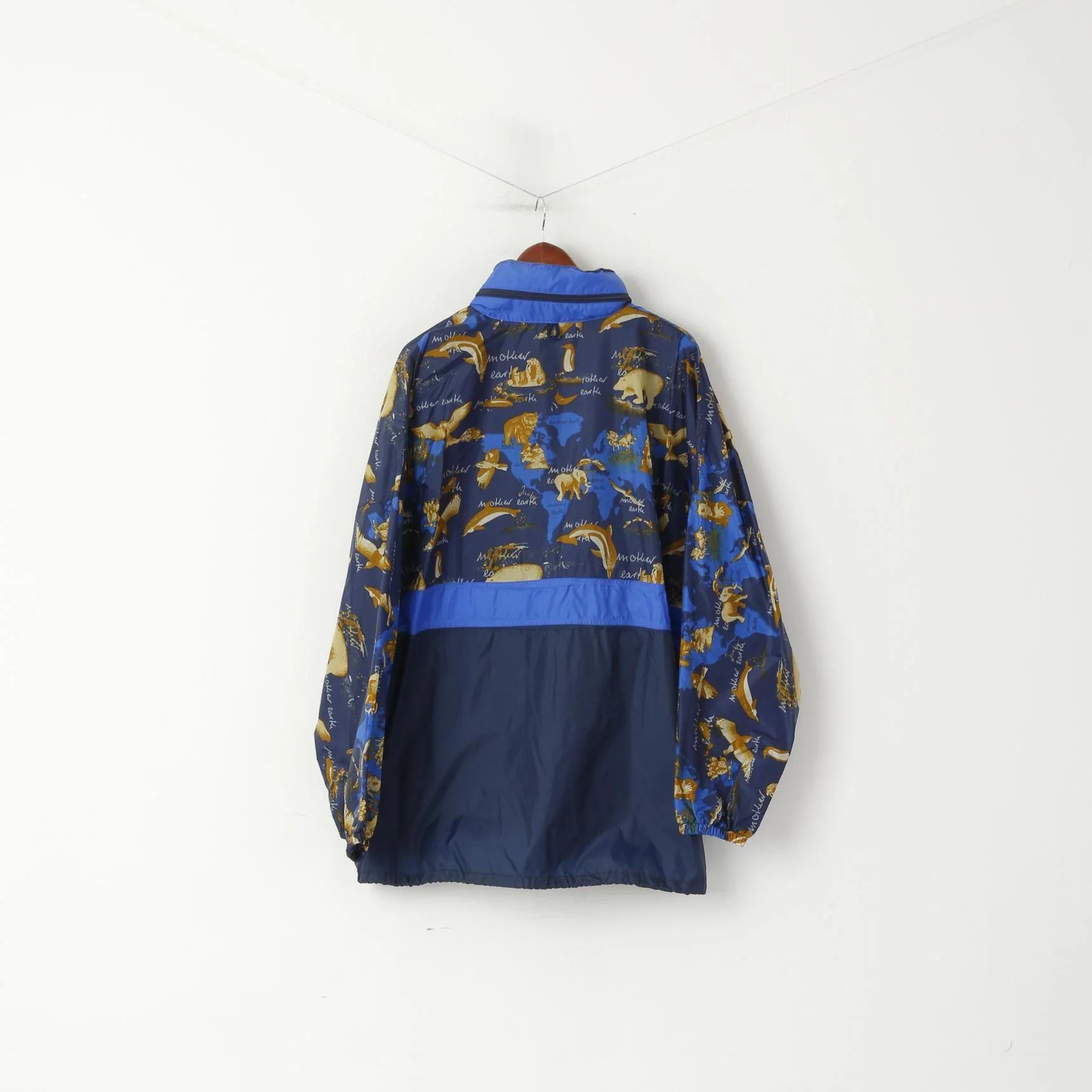 Life Style by Jeantex Men 50/52 L Rain Jacket Blue Nylon Hidden Hood Animal Print Pullover Top - Image 6