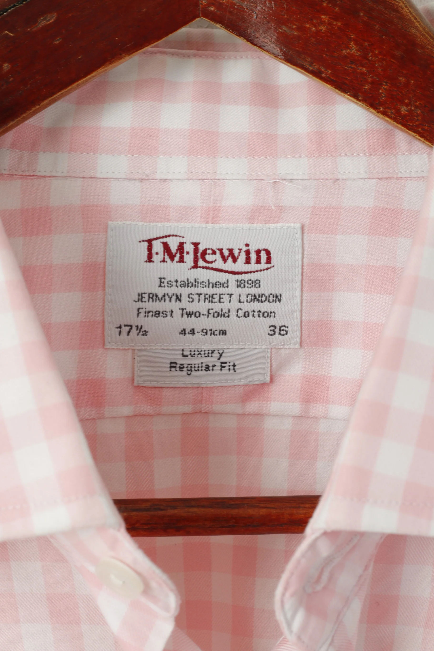 TM Lewin Men 17.5 36 XXL Casual Shirt Pink Check Cotton Long Sleeve Cuff Top - Image 4