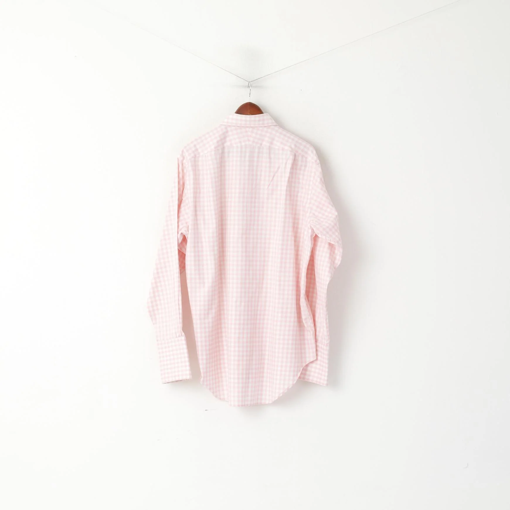 TM Lewin Men 17.5 36 XXL Casual Shirt Pink Check Cotton Long Sleeve Cuff Top - Image 6