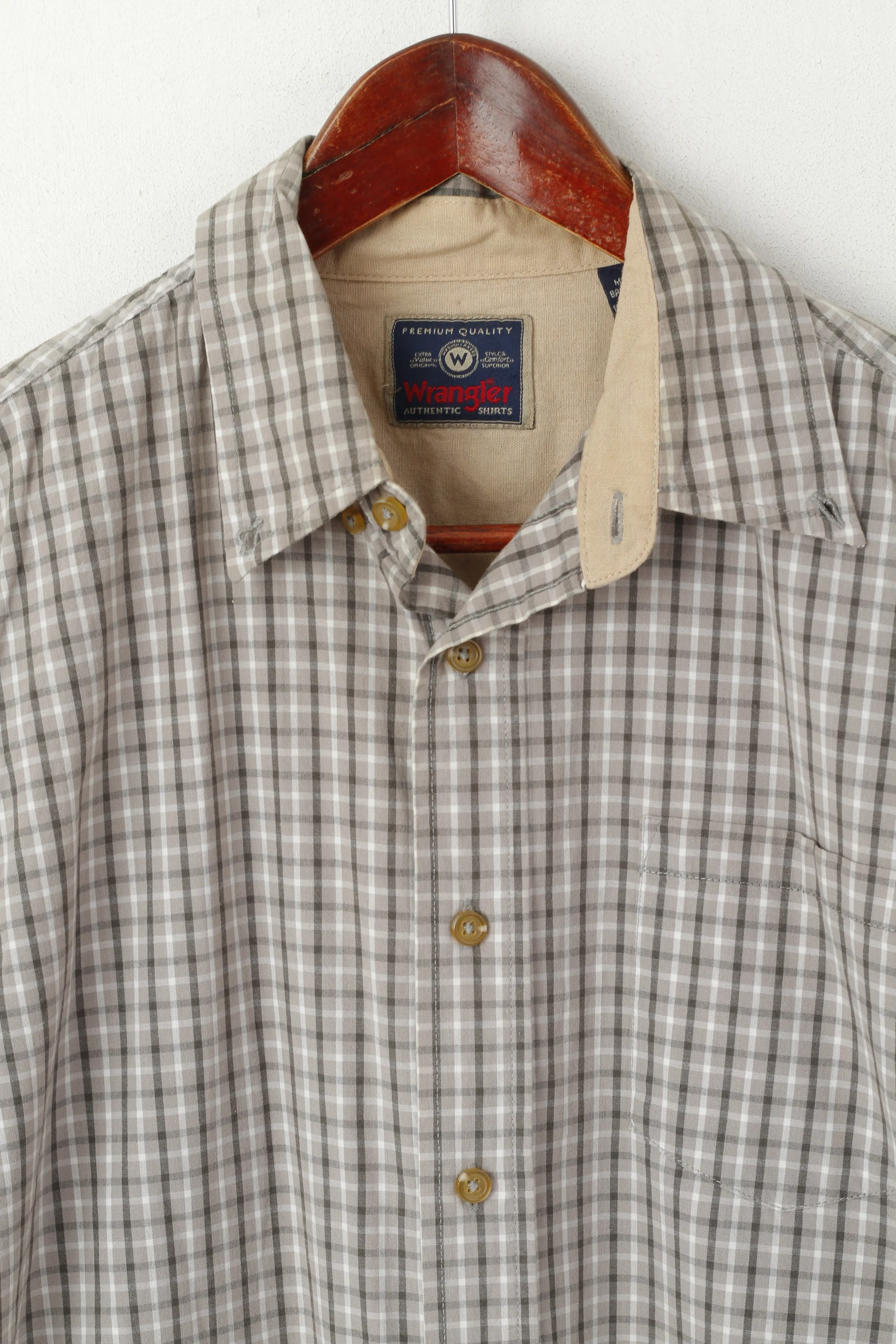 Wrangler Men S Casual Shirt Gray Cotton Vintage Checkered Western Top - Image 2