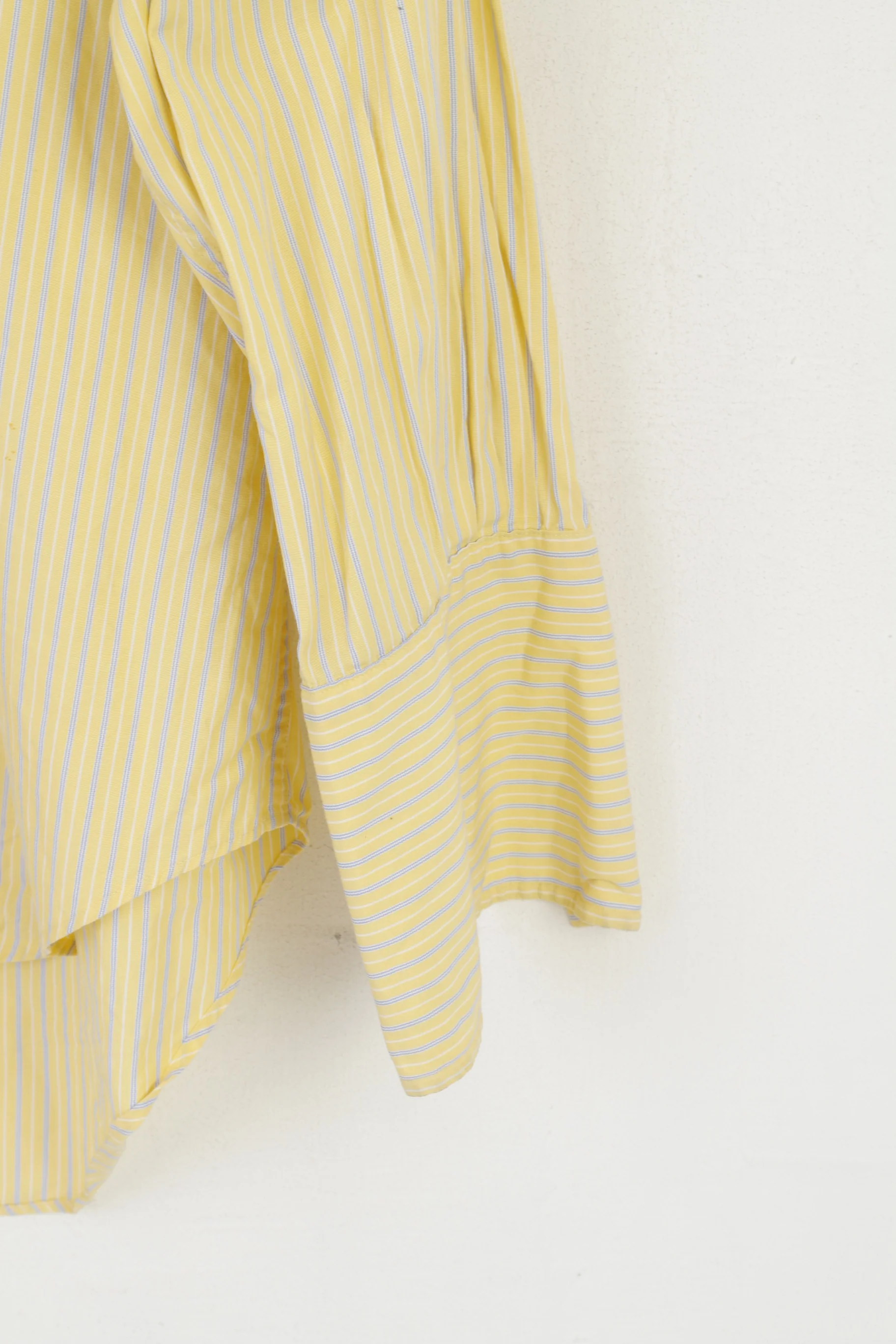 T.M Lewin Men 17.5 34.5 XXL Formal Shirt Yellow Cotton Striped Cuff Finest Two-Fold Top - Image 3