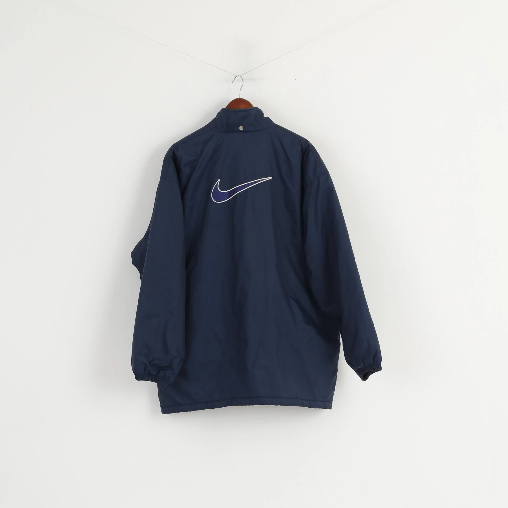 Nike Men L 183 Jacket Navy Nylon Waterproof Padded Full Zipper Retro Top - Image 6