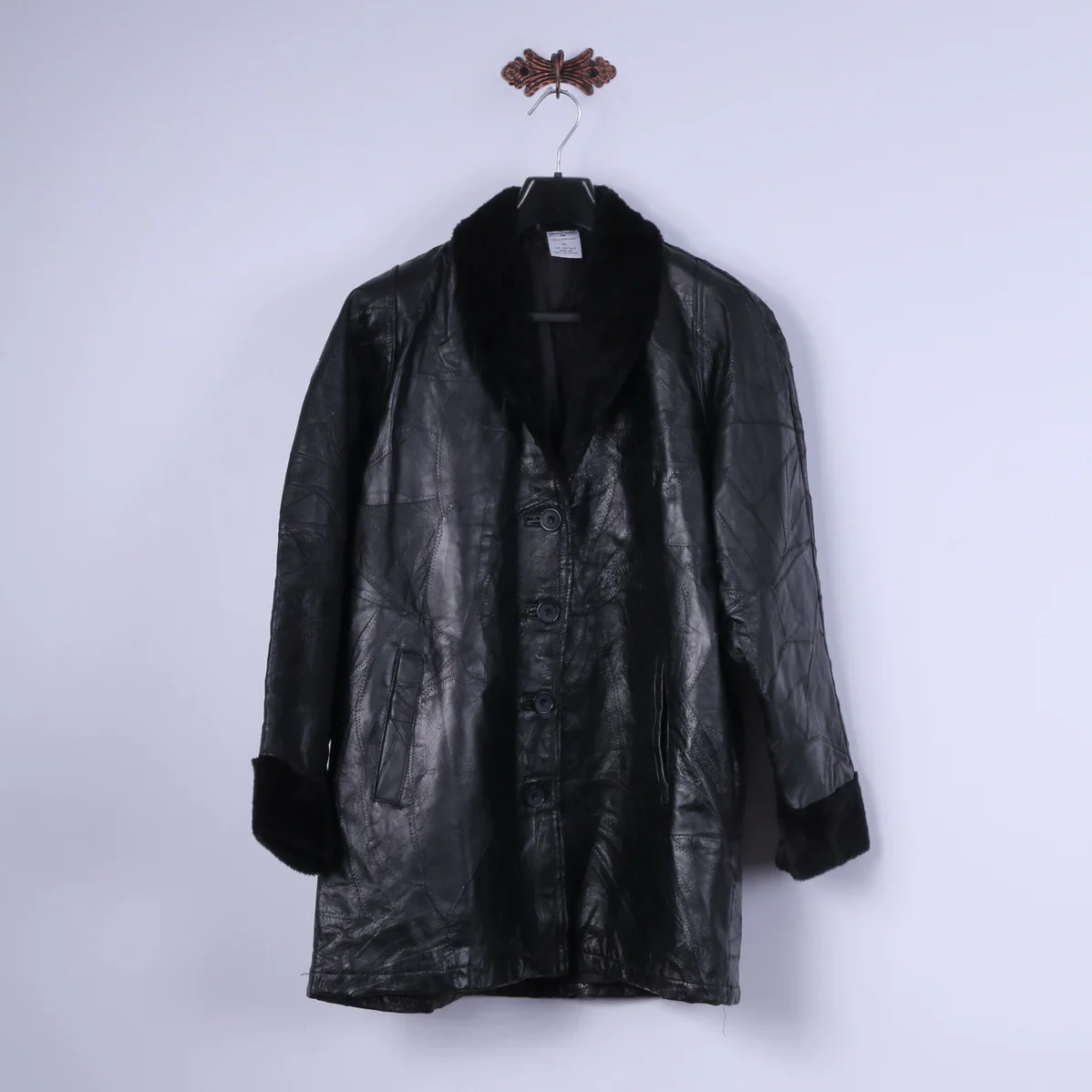 Anne De Lancay Women XL Jacket Black Leather Vintage Cuir Veritable Doublure Single Breasted Coat - Image 2