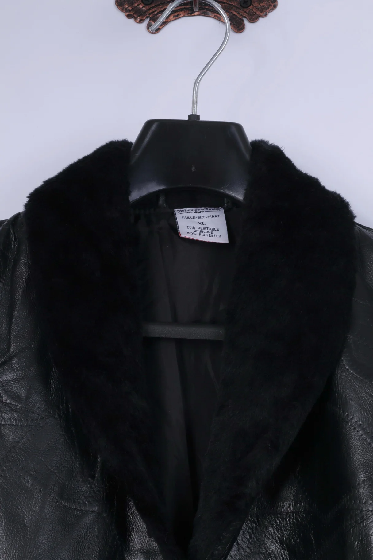 Anne De Lancay Women XL Jacket Black Leather Vintage Cuir Veritable Doublure Single Breasted Coat - Image 3