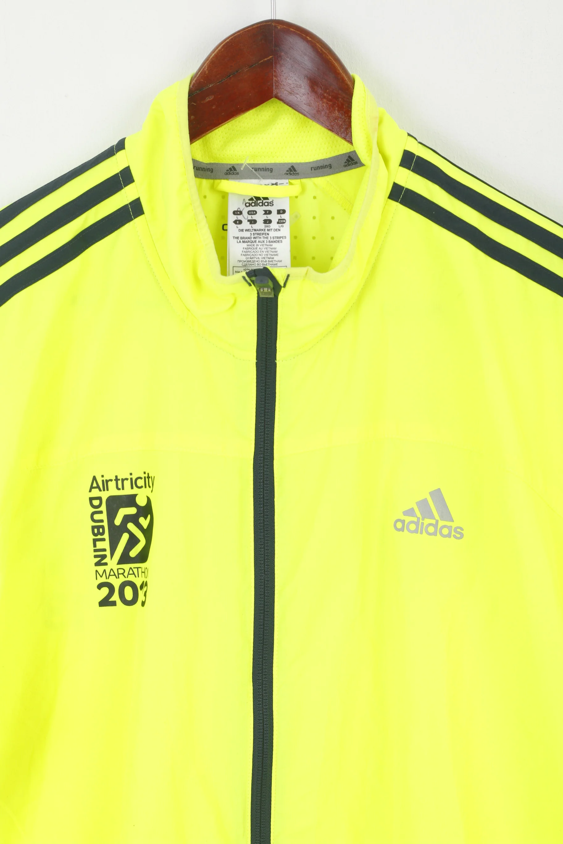 Adidas Men L Run Jacket Neon Yellow Running Dublin Marathon 2013 Climaproof Top - Image 2